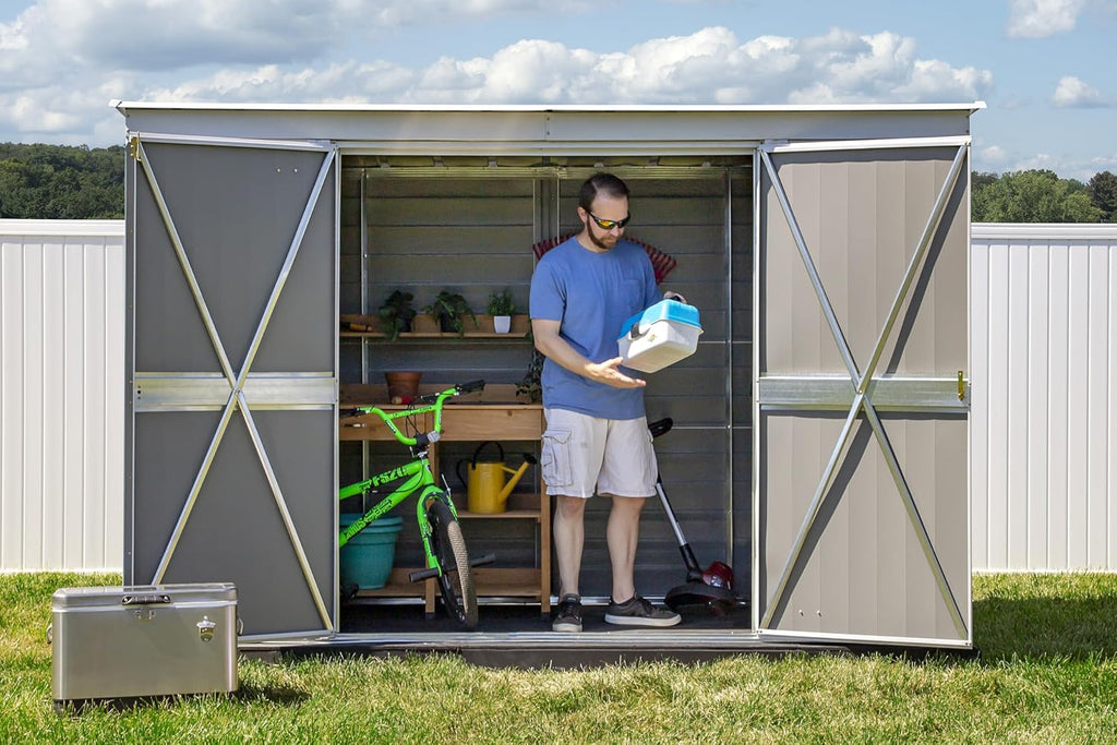 Arrow Select 10' x 4' Outdoor Lockable Steel Storage Shed Building, Flute Grey