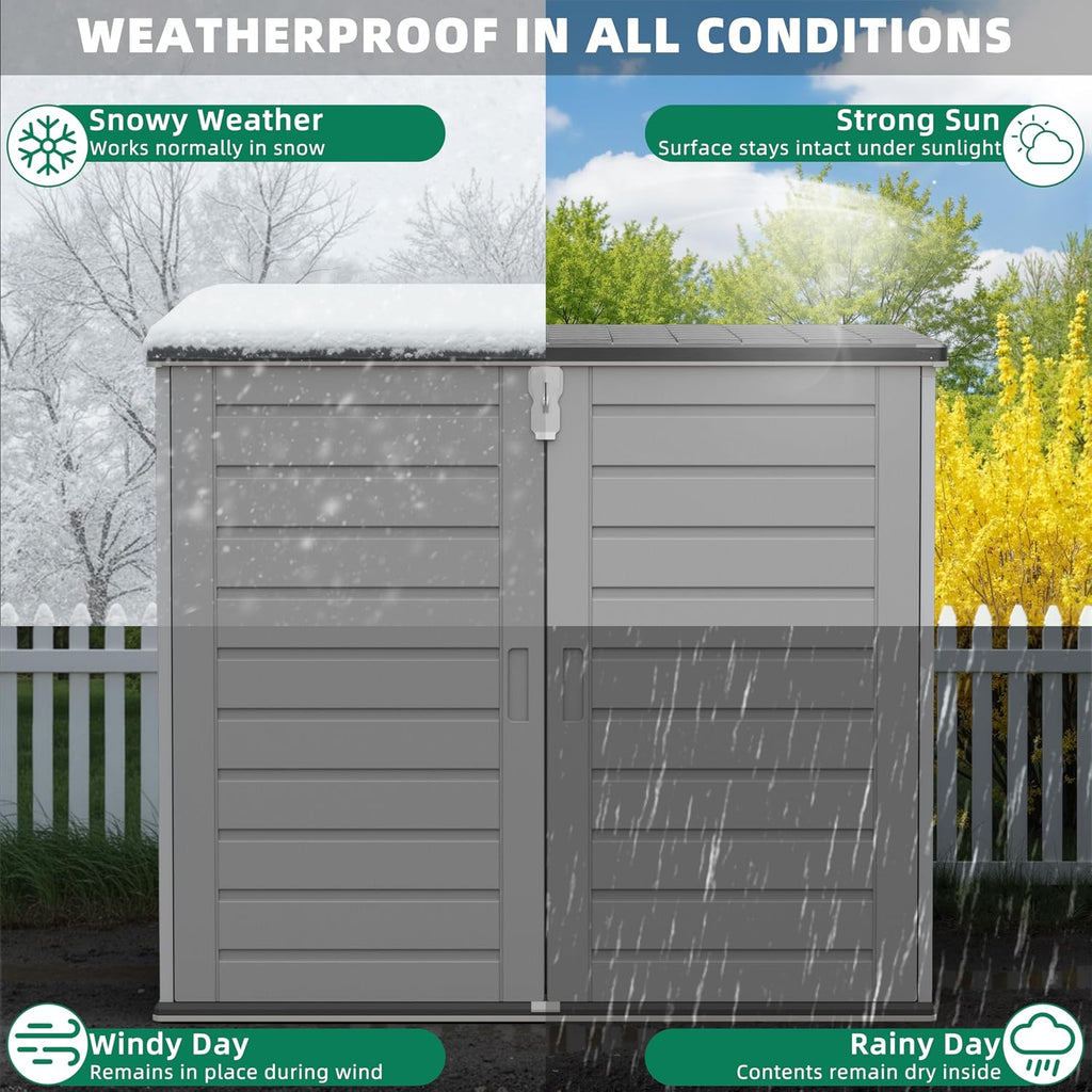 Horizontal Outdoor Trash Can Storage Shed, 304 Gallon Resin Garbage Can Storage Shed with Lockable Doors & Lift Lid, Waterproof Bin Shed for Backyard, Patio & Garden (Gray)