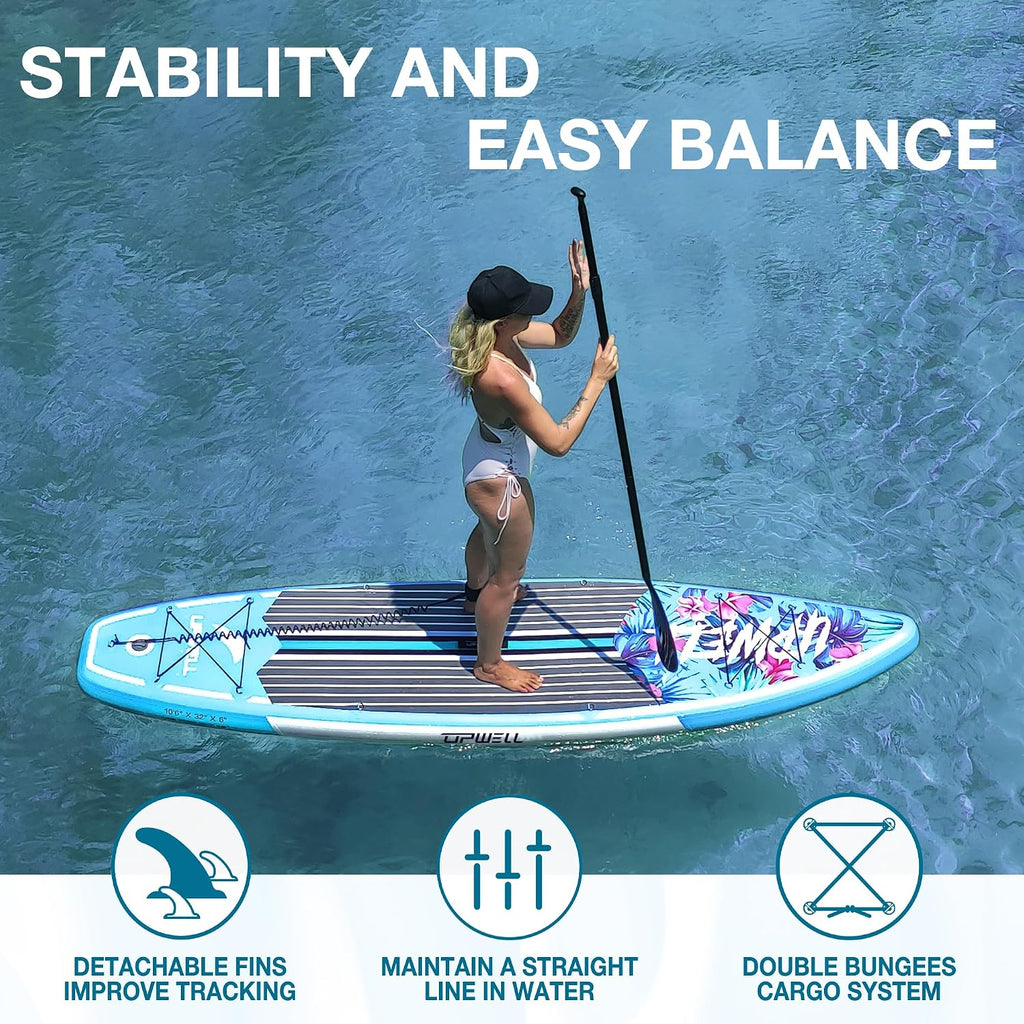 UPWELL 10'6'/11'/11'6' Inflatable Paddle Board, Stand Up Paddlboard for Youth & Adults, Stable Design, Premium SUP Accessories, Backpack, Leash, Hand Pump, Fins