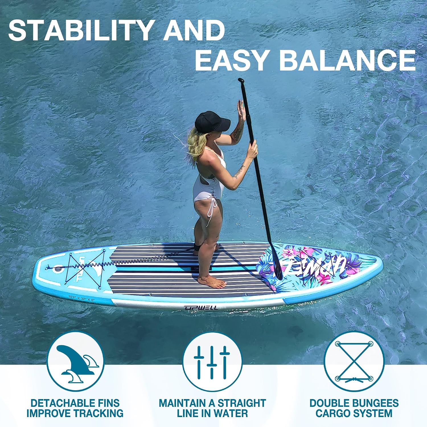 UPWELL 10'6'/11'/11'6' Inflatable Paddle Board, Stand Up Paddlboard for Youth & Adults, Stable Design, Premium SUP Accessories, Backpack, Leash, Hand Pump, Fins
