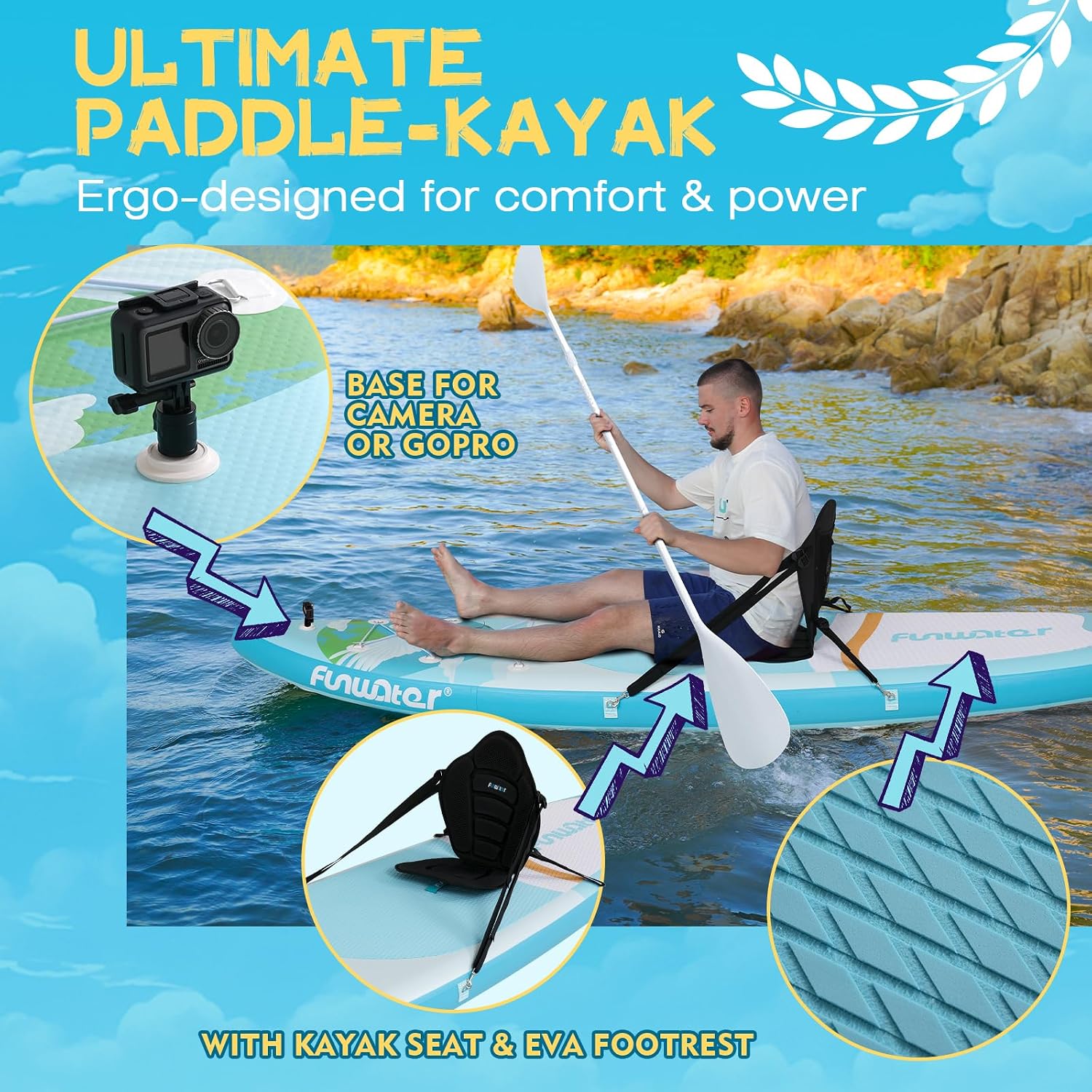 FunWater Stand Up Paddle Board Ultra-Light Inflatable Paddleboard with SUP Accessories for Adults & Youth of All Skill Levels