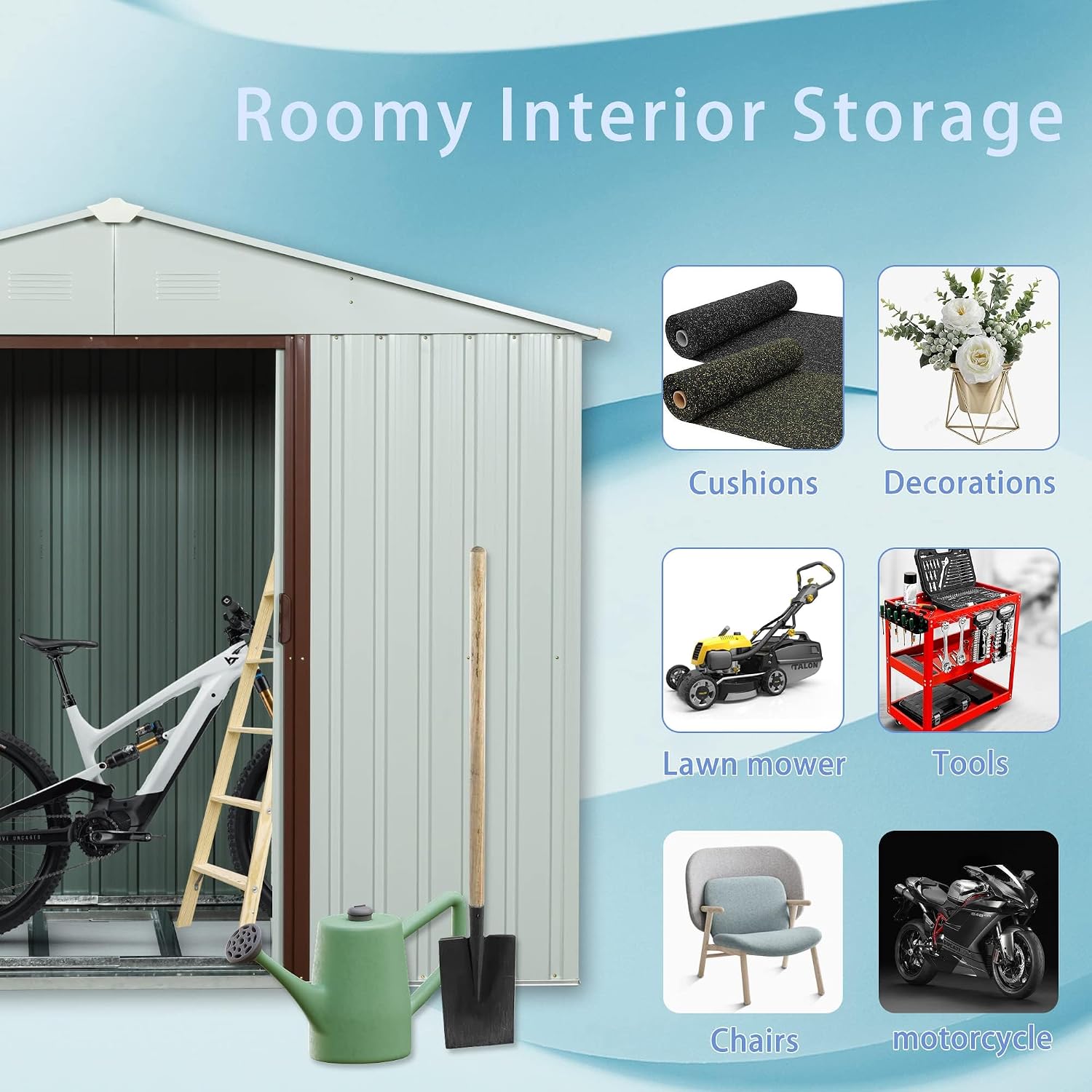 8 x 4 FT Outdoor Storage Shed, Metal Garden Shed with Floor Frame, Tool Shed Outdoor Storage with Lockable Sliding Doors & Air Vents, Storage House Waterproof for Backyard, Lawn, White