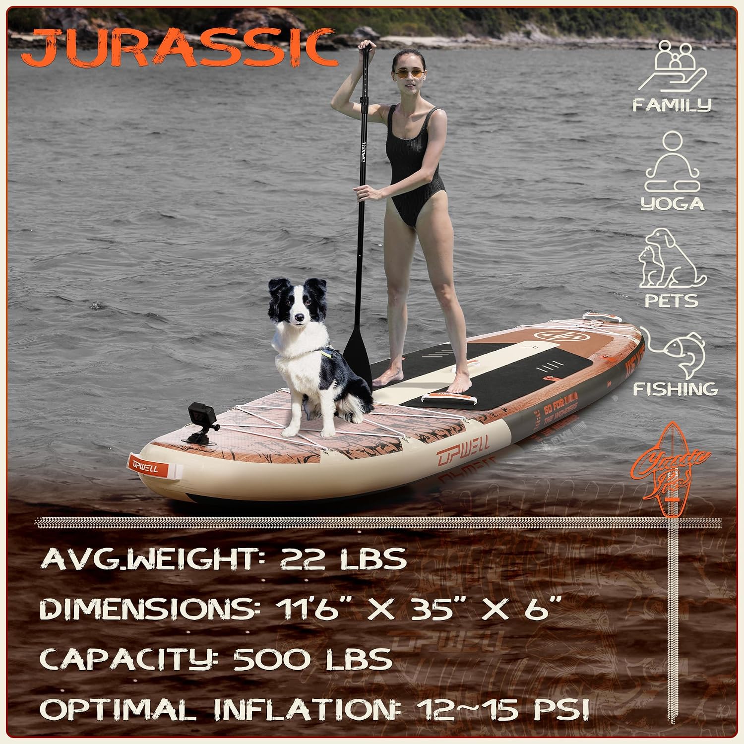 UPWELL 10'6'/11'/11'6' Inflatable Paddle Board, Stand Up Paddlboard for Youth & Adults, Stable Design, Premium SUP Accessories, Backpack, Leash, Hand Pump, Fins