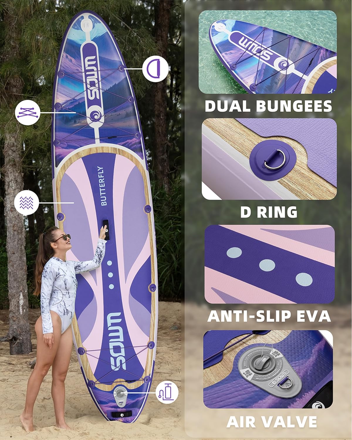 11'*33'/34' Inflatable Stand Up Paddle Board for Beginners,400/420lbs Capacity, Anti-Slip EVA Deck, Includes Adjustable Paddle, Pump, Backpack & SUP Accessories for Surfing, Fishing, Yoga & More