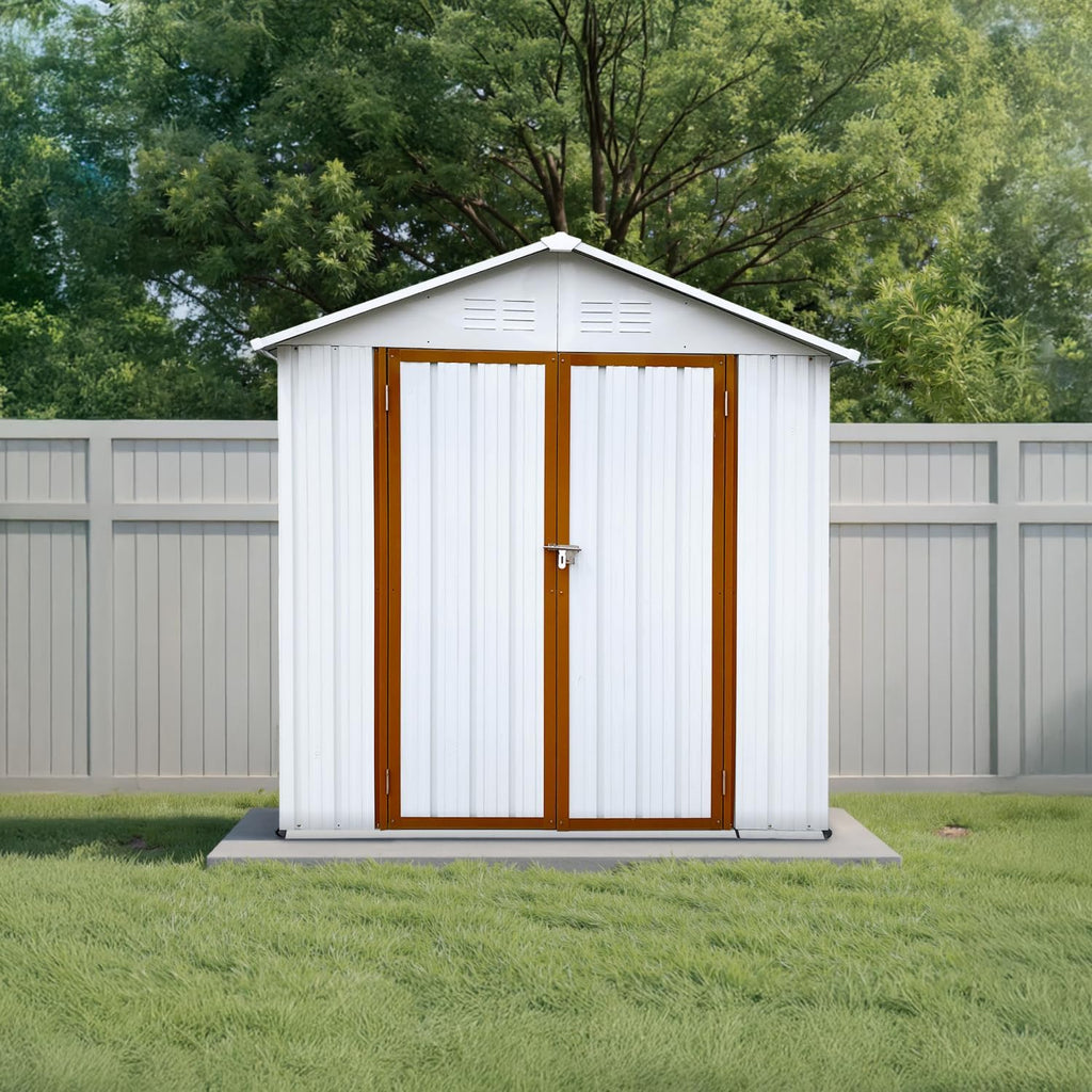 6x4 Ft Storage Shed Outdoor, Permanent Steel Building with Lockable Doors and 4 Air Vents for Backyard Garden Patio Lawn - Yellow