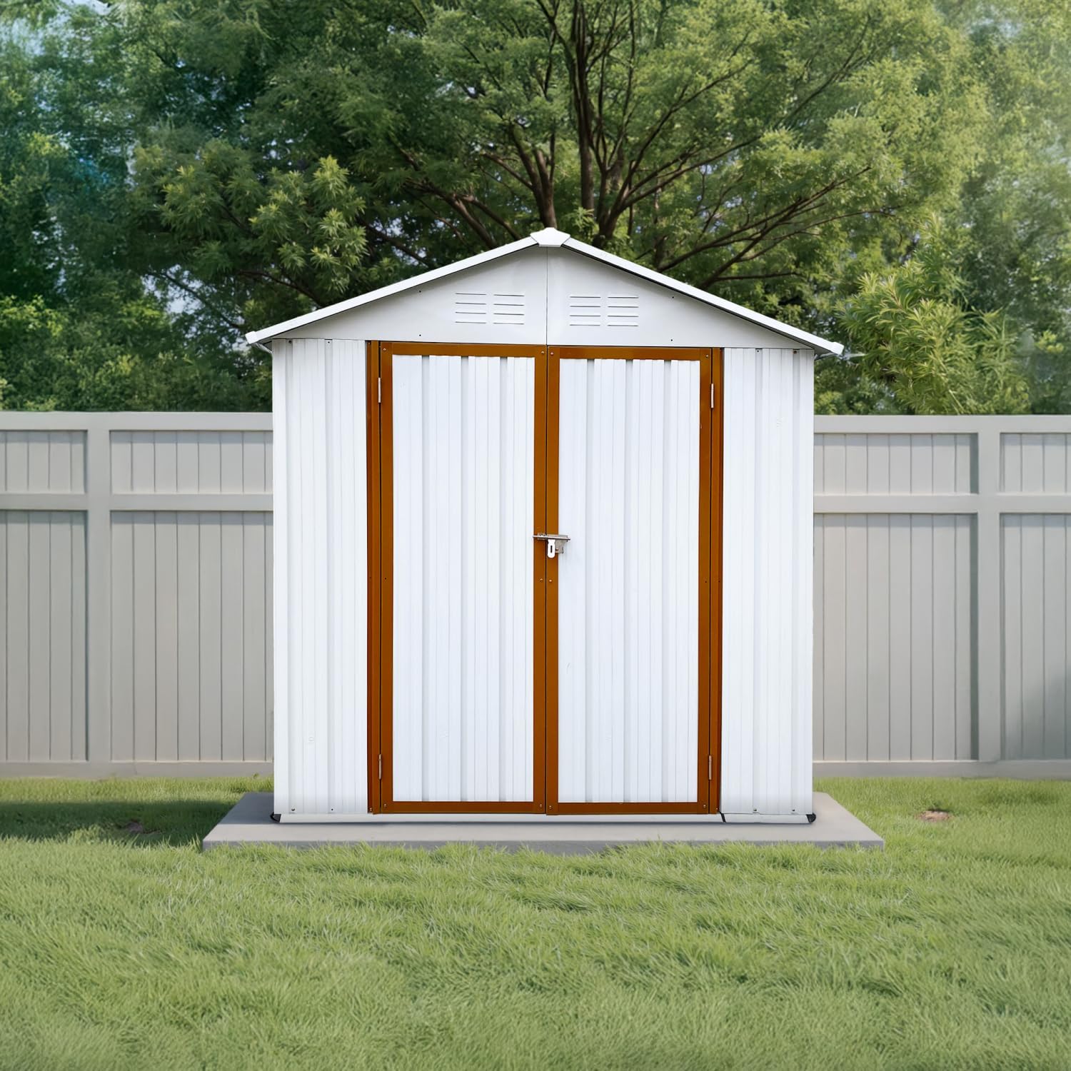 6x4 Ft Storage Shed Outdoor, Permanent Steel Building with Lockable Doors and 4 Air Vents for Backyard Garden Patio Lawn - Yellow