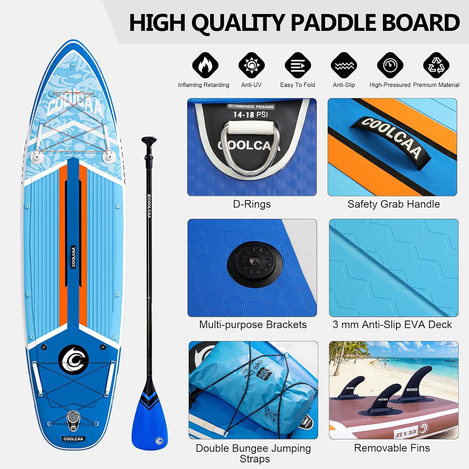 COOLCAA Dolphin Inflatable Paddle Board, Extra Wide & Stable SUP for Family and Beginners, Versatile for Water Activities, with Complete Accessories & Backpack