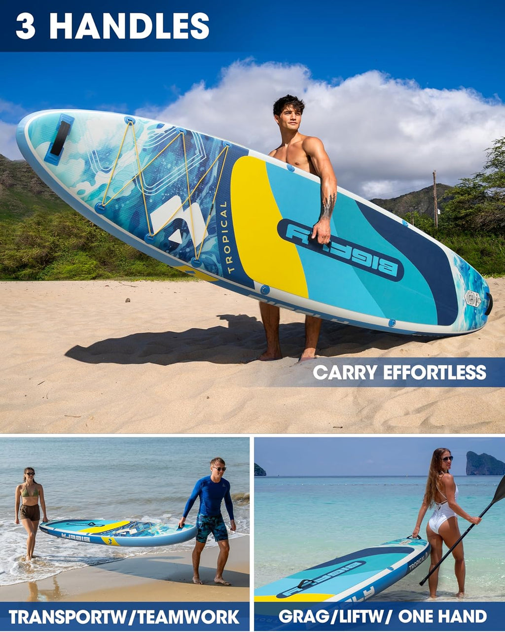 Bigfly Inflatable Stand Up Paddle Board 11'*34'*6', Blow Up Paddle Board for Adults,with Detachable Fins, Pump, Floating Paddle, Safety Leash,Backpack