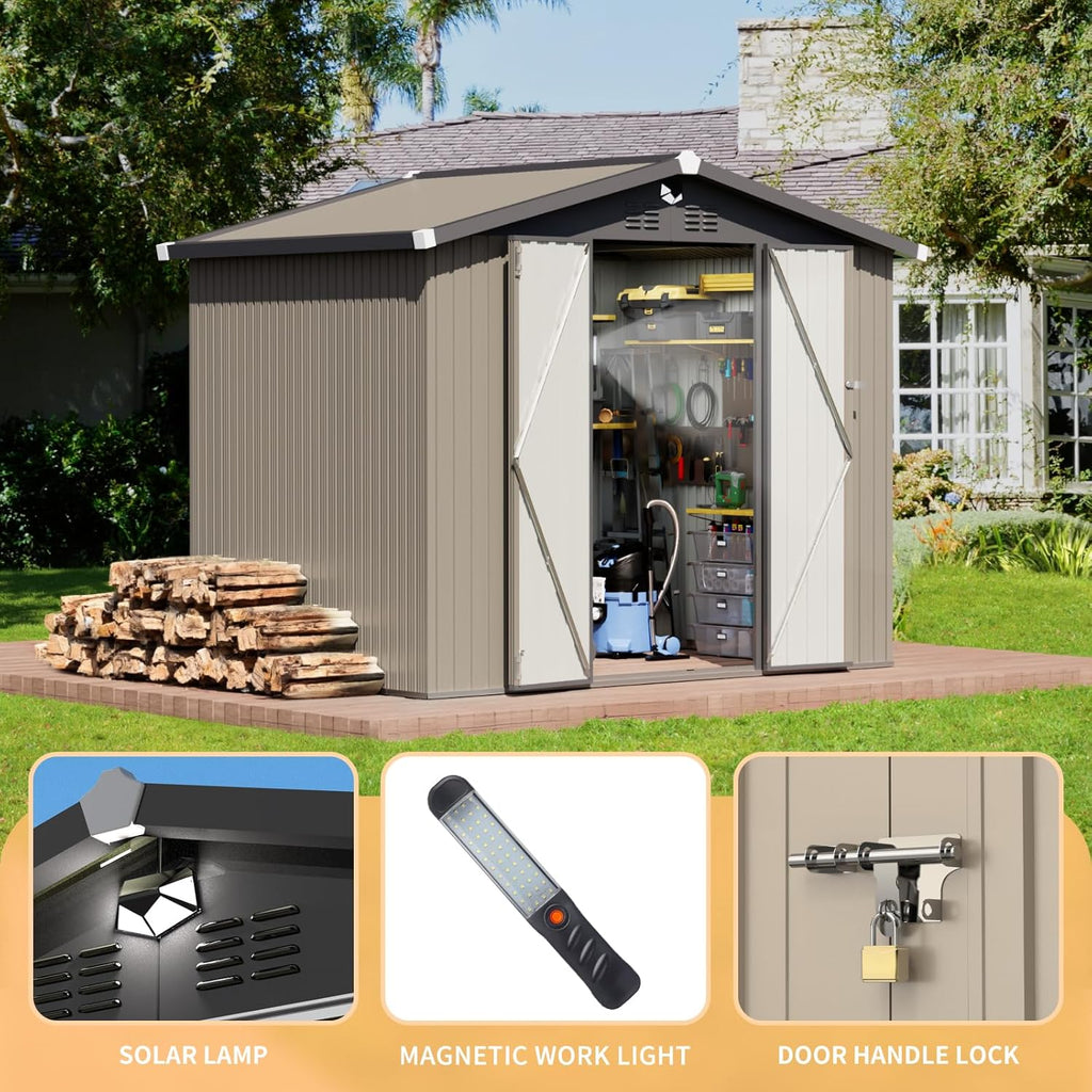 Outdoor Storage Shed 8x6 FT,Metal Tool Sheds,Waterproof Outside Storage Sheds with Lockable Door,Large Storage Building