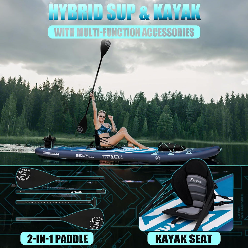 UPWELL 11'6'×35' Extra Wide Inflatable Paddle Board, Stand Up Paddle Board for Youth & Adults, Stable Design, Premium SUP Accessories, 120L Backpack, 10L Dry Bag, Paddle, Leash, Hand Pump, US Fins