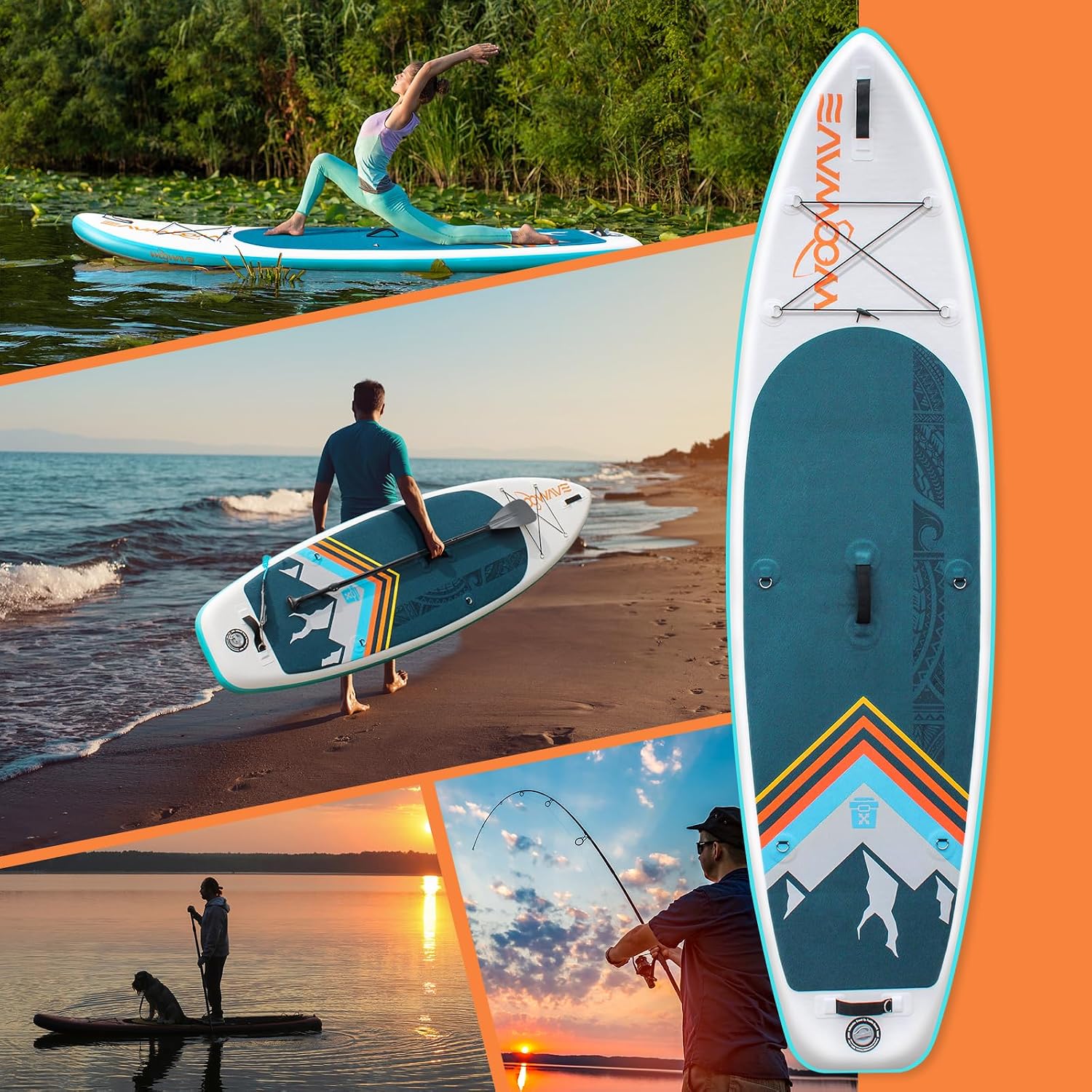 WOOWAVE Inflatable Stand Up Paddle Board 10'2'X32'X6' Wide Stance Non-Slip Deck, Premium SUP Accessories Including Hand Pump, Adjustable Paddle, Backpack, Surf Control Paddleboard for Youth and Adult