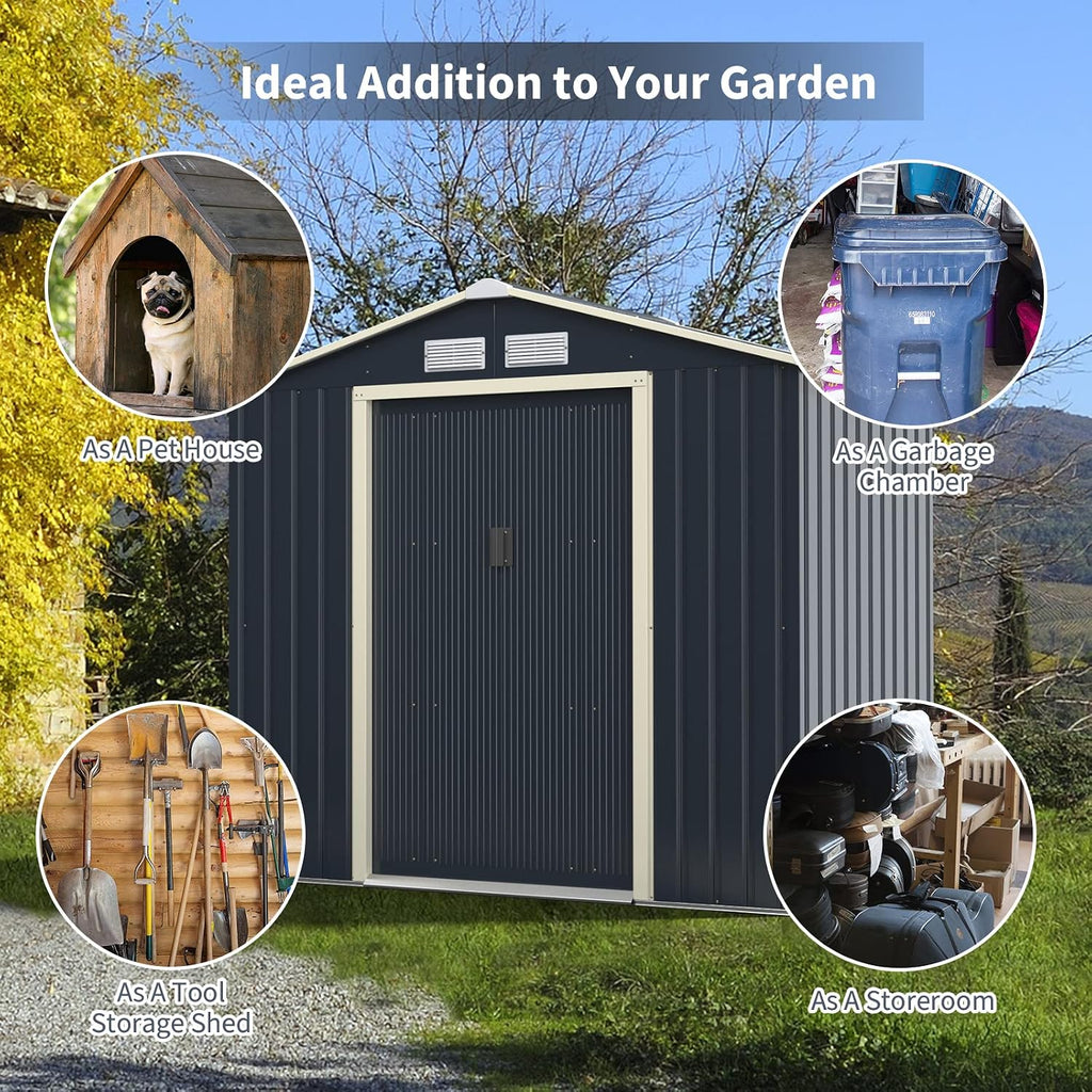 Goplus Outdoor Storage Shed, 7' X 4' Metal Garden Shed with 4 Vents & Double Sliding Door, Utility Tool Shed Storage House for Backyard, Patio, Lawn