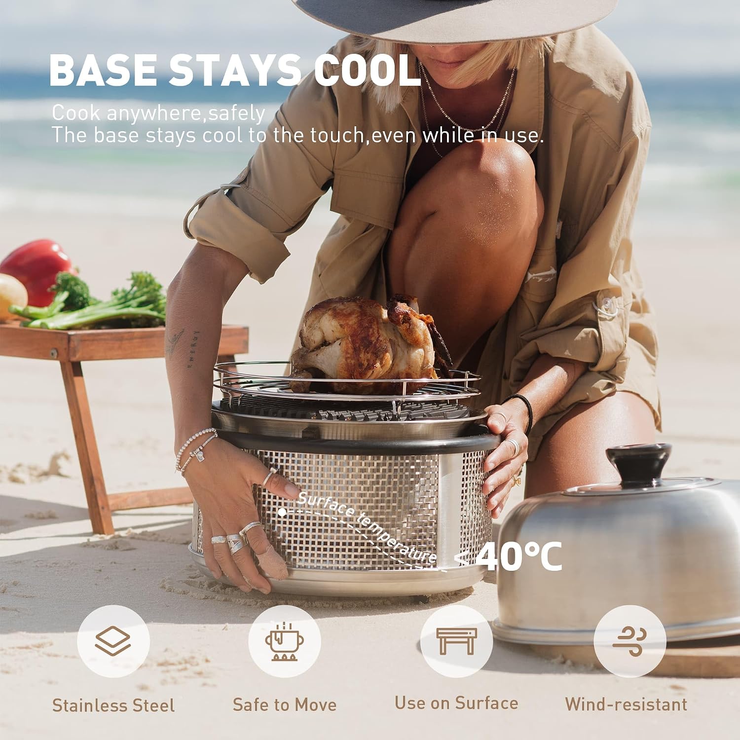 COBB Stainless Steel Portable Table Top Charcoal Grill with Griddle Pan, Smokeless Compact BBQ Grill for Camping, Boats & Rv
