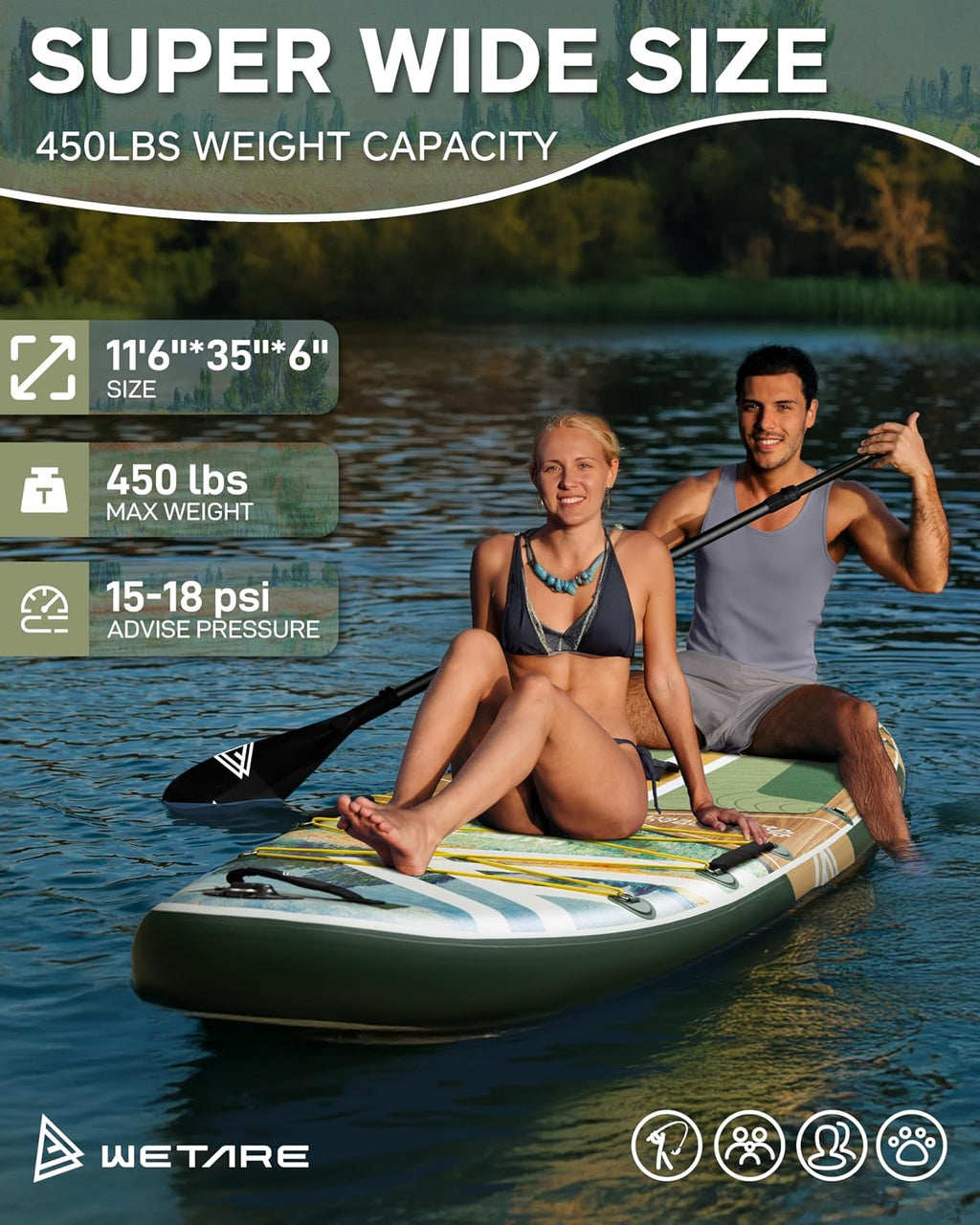 11'6'x35' Inflatable Paddle Board, 450lbs Extra Wide Stand Up Sup Board for Adults, Blow Up Paddleboard Kayak Non-Slip Stable Deck Boat for Yoga Fishing Surf