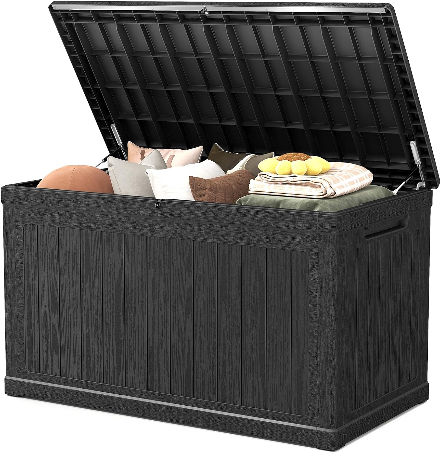 Skepphlay 230 Gallon Deck Box Large Outdoor Storage Box, Black Waterproof Deck Storage Bench, 440 lbs Load Capacity Outdoor Storage Bin for Garden, Patio, Pool, Boat