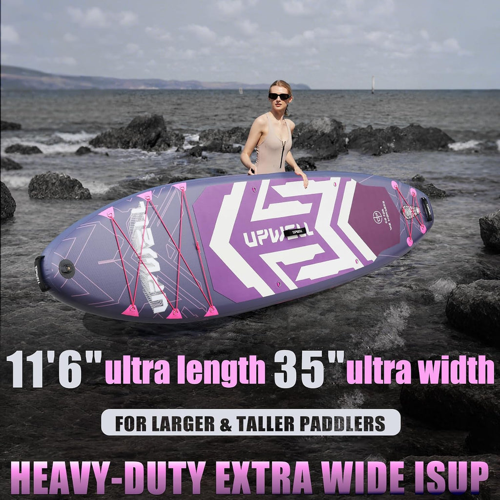 UPWELL 11'6'×35' Extra Wide Inflatable Paddle Board, Stand Up Paddle Board for Youth & Adults, Stable Design, Premium SUP Accessories, 120L Backpack, 10L Dry Bag, Paddle, Leash, Hand Pump, US Fins