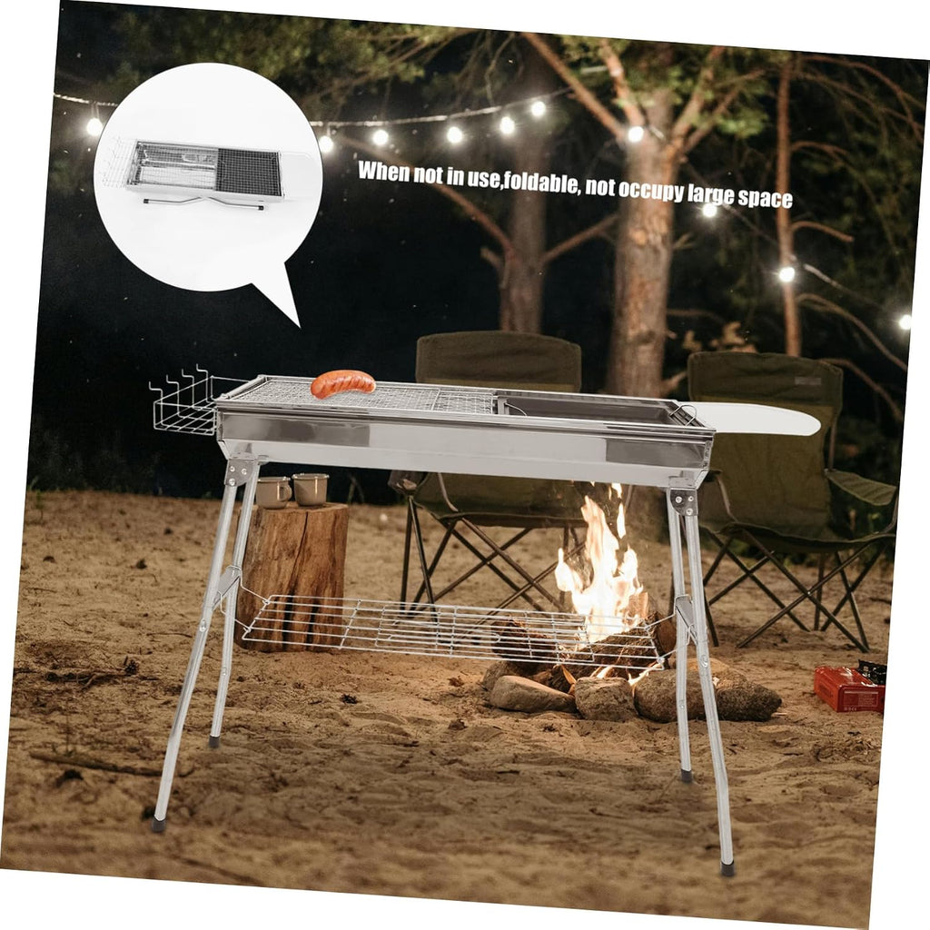 Yardwe 1Set Portable Bbq Grill with Detachable Mesh Net and Pan Barbecue Rack for Camping and Outdoor Picnics Easy to Clean Durable Safe Bbq Tool