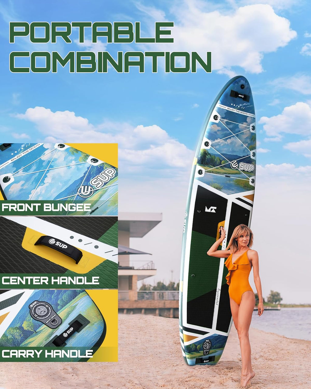 ESUP 11'6 ×34/35' Super Wide Inflatable Paddle Board with SUP Accessories, Extra Stable Stand Up Paddleboards for 2+1 Persons/Family/Beginner/Yoga, w/Shoulder Strap All-Round Sup Board