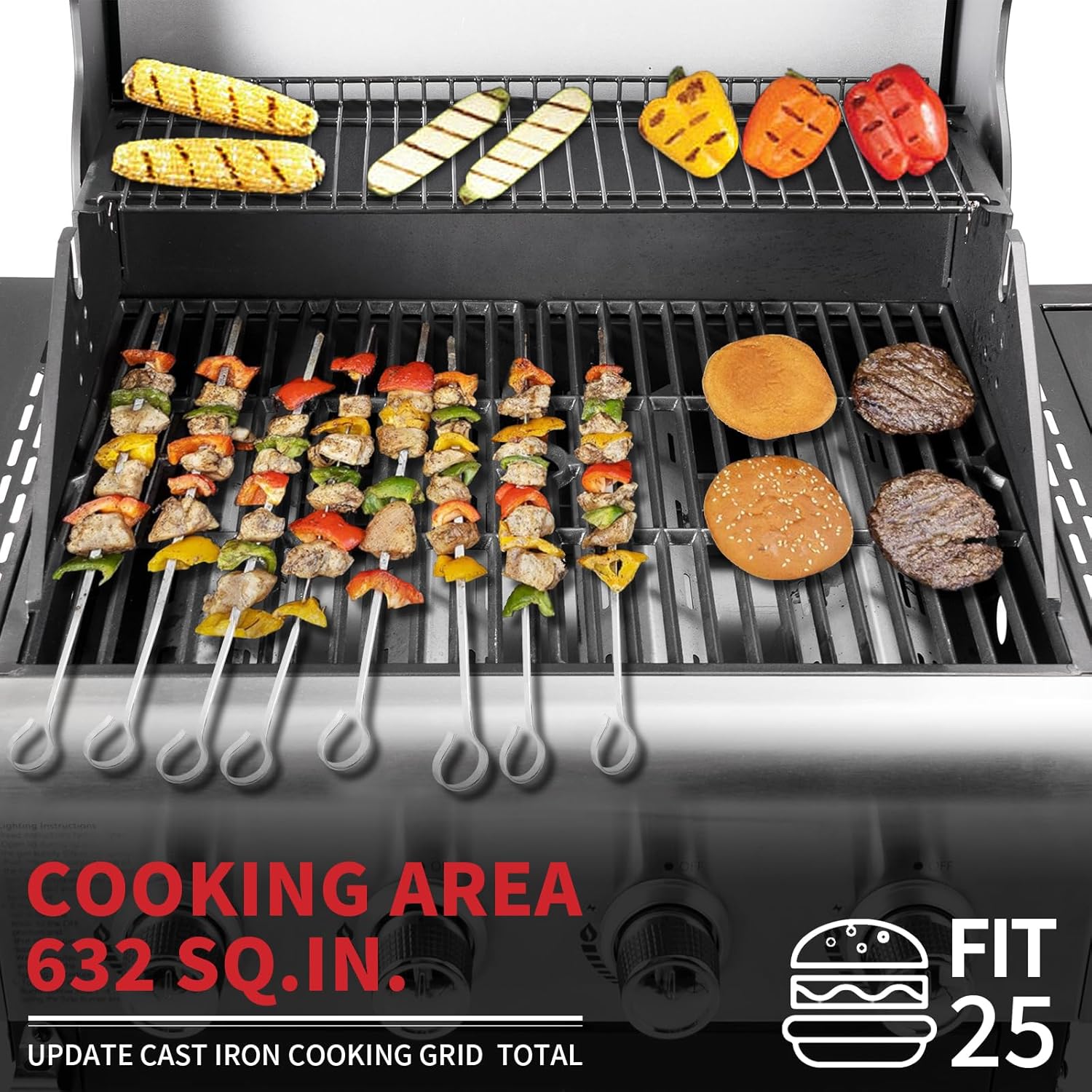 Kendane 4-Burner Propane Gas BBQ Grill with Side Burner, Barbecue Gas Grill with Enameled Cast Iron Grates for Outdoor Patio Garden Barbecue, 53,000 BTU, with Stainless Steel Grill Cover
