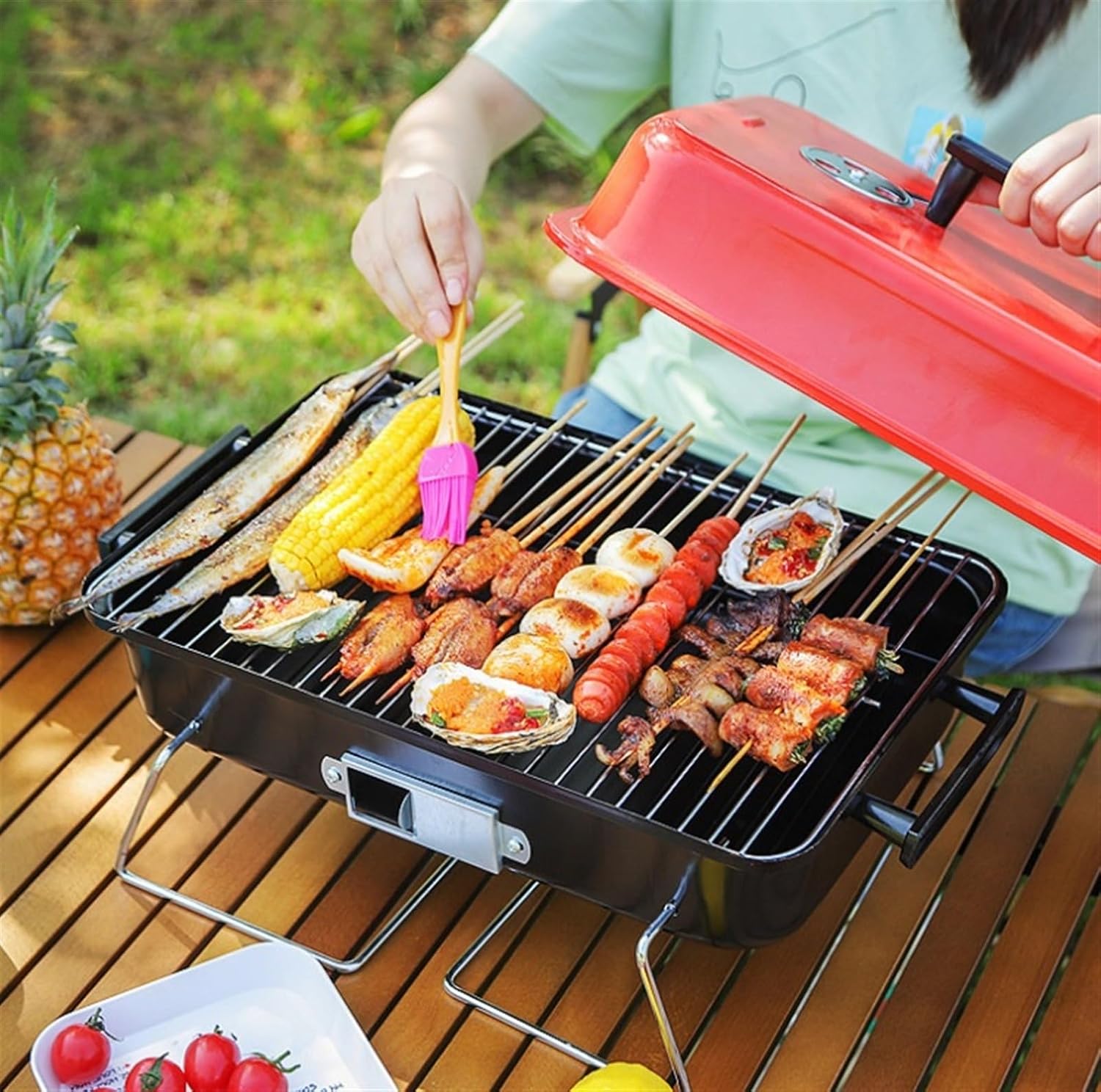 Portable Charcoal Grill Portable Folding Charcoal Grill Barbecue Grill Tabletop Grill for Camping Cooking BBQ Grill for Outdoor