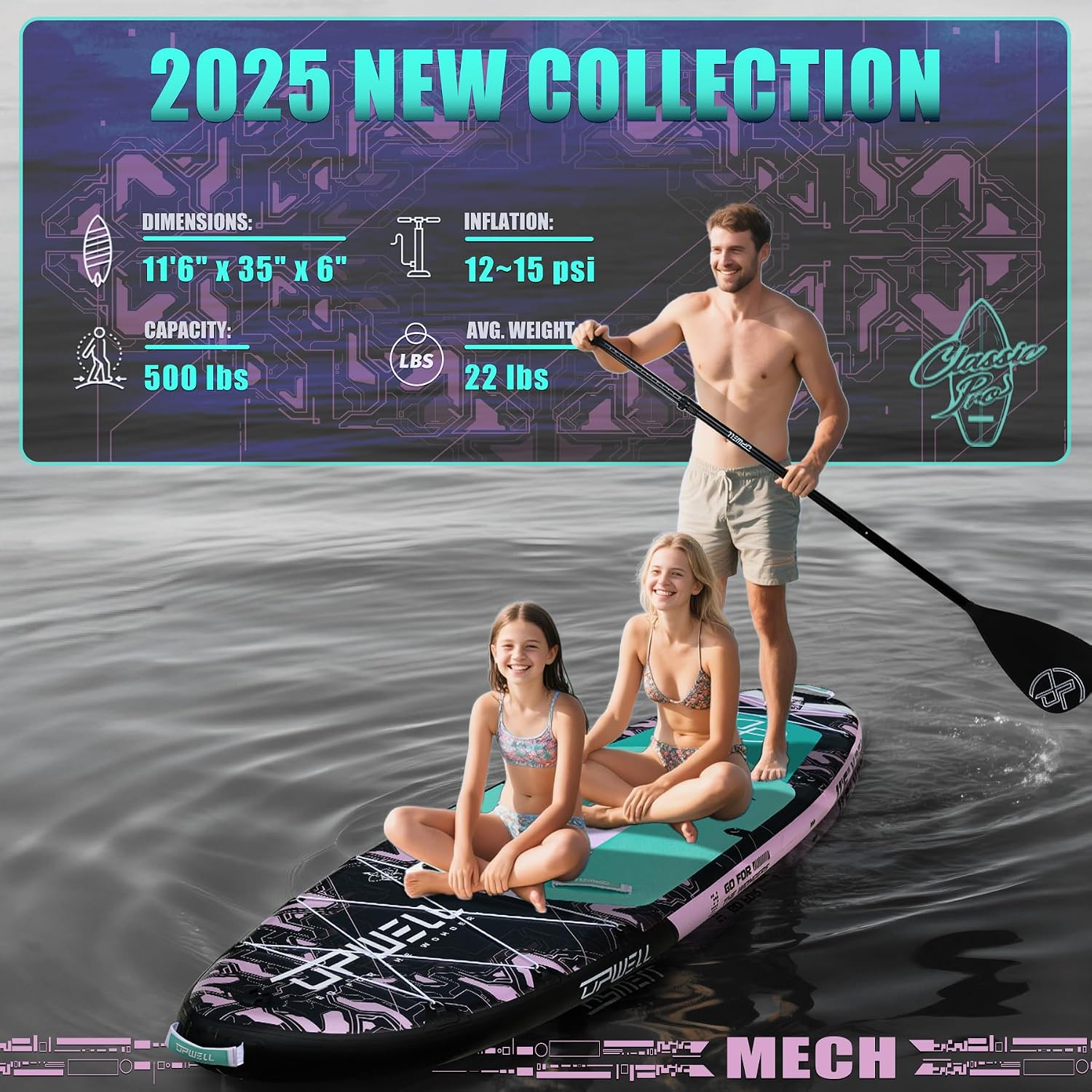 UPWELL 11'6'×35' Extra Wide Inflatable Paddle Board, Stand Up Paddle Board for Youth & Adults, Stable Design, Premium SUP Accessories, 120L Backpack, 10L Dry Bag, Paddle, Leash, Hand Pump, US Fins