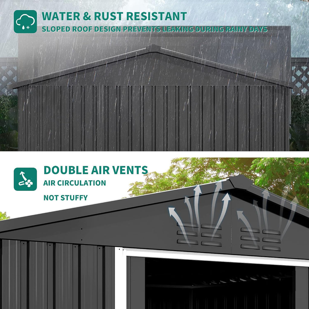 DWVO 6' x 4' Outdoor Storage Shed, Large Metal Tool Sheds, Heavy Duty Storage House with Lockable Doors & Air Vent for Backyard Patio Lawn to Store Bikes, Tools, Lawnmowers,Dark Gray