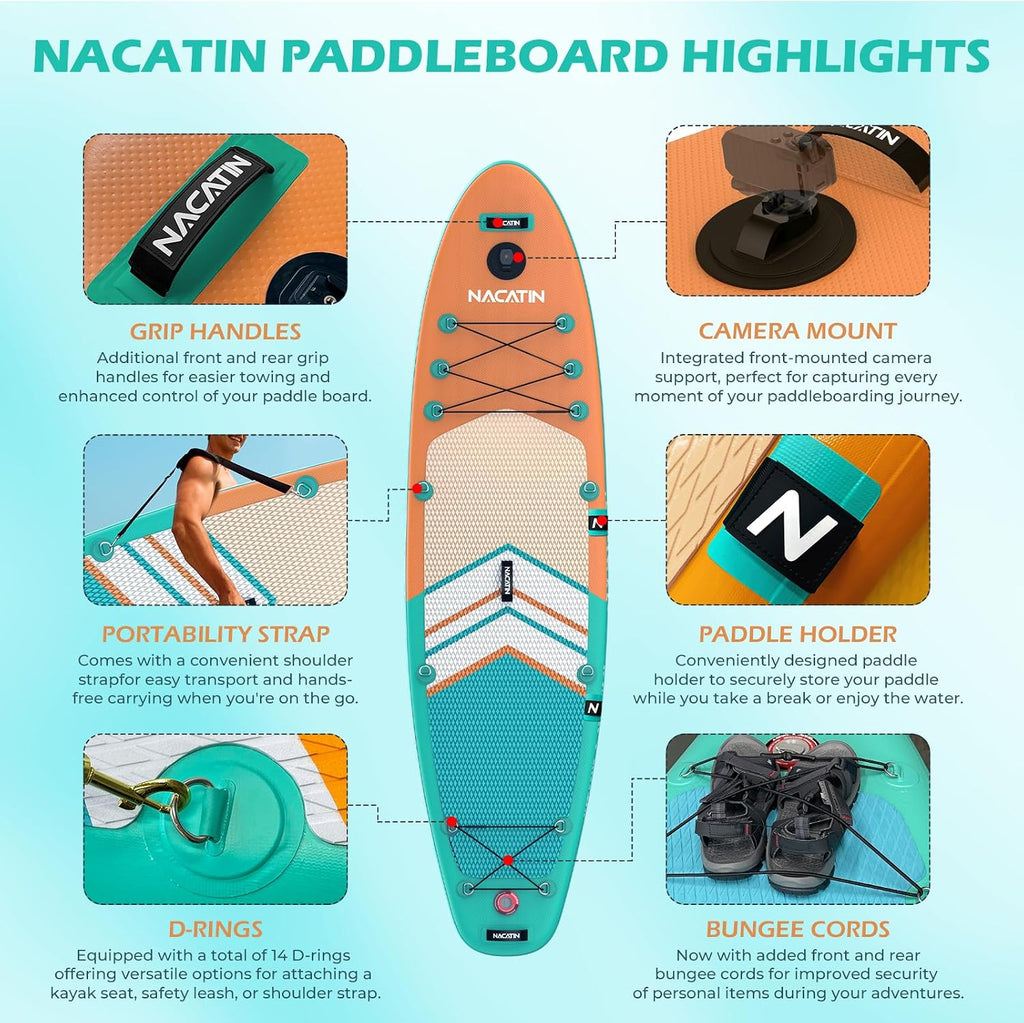 NACATIN Inflatable Stand Up Paddle Board,10'6'Upgrade Version Blow Up Paddle Boards for Adults with Premium SUP Accessories& Backpack,Adjustable Paddle,Camera Mount,Hand Pump, for Lake, River, Yoga