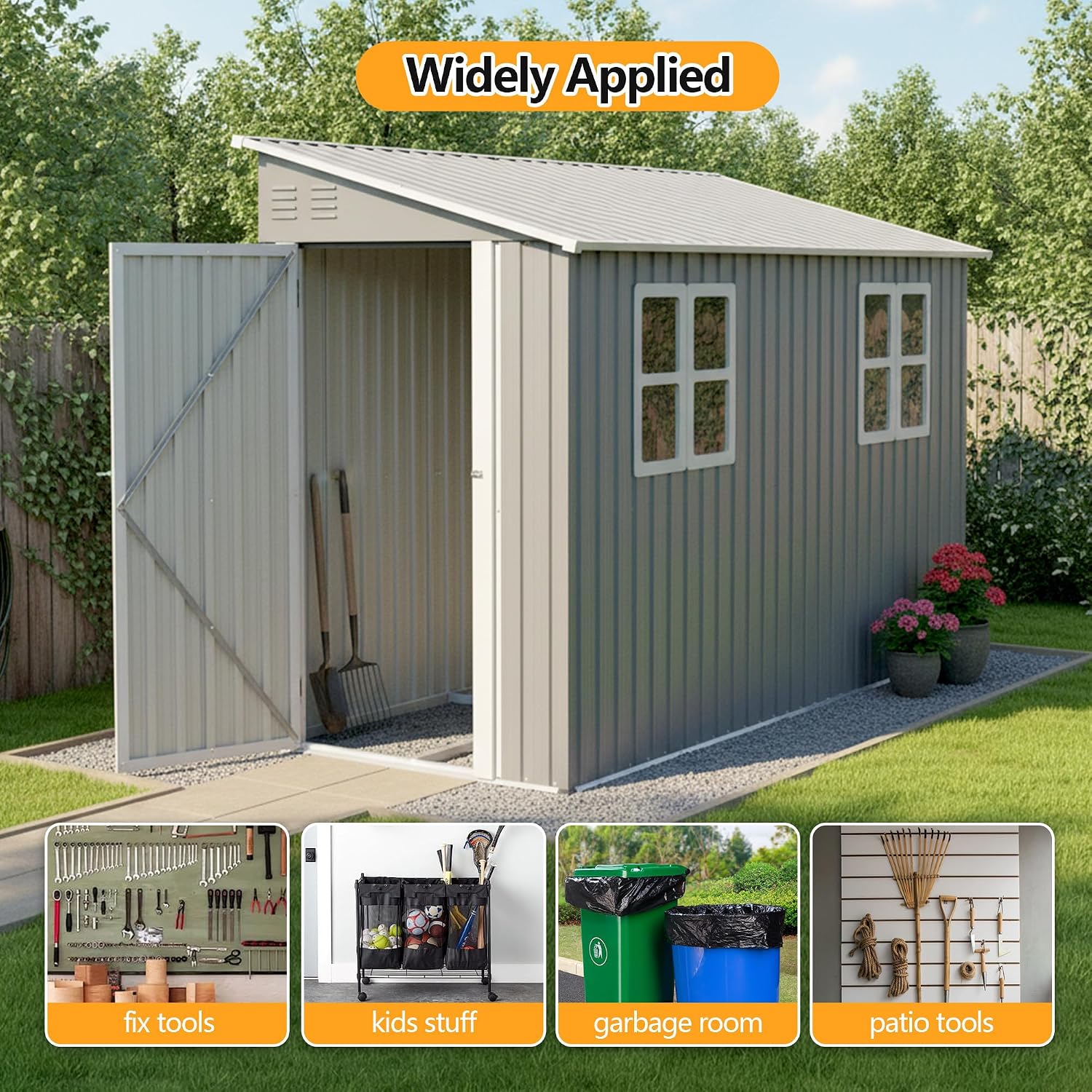 4' x 10' Metal Garden Shed Lockable Doors,Outdoor Storage Shed with Double Windows,Waterproof Shed Outside Storage Clearance for Backyard Patio