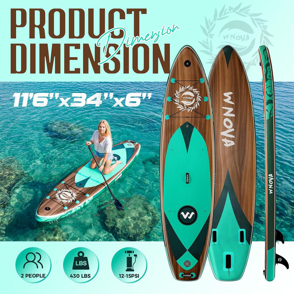 11'6' × 34' Extra Wide Inflatable Stand Up Paddle Board, Stable SUP with Premium SUP Accessories and Non-Slip Comfort Deck for Adults & Youth of All Skill Levels