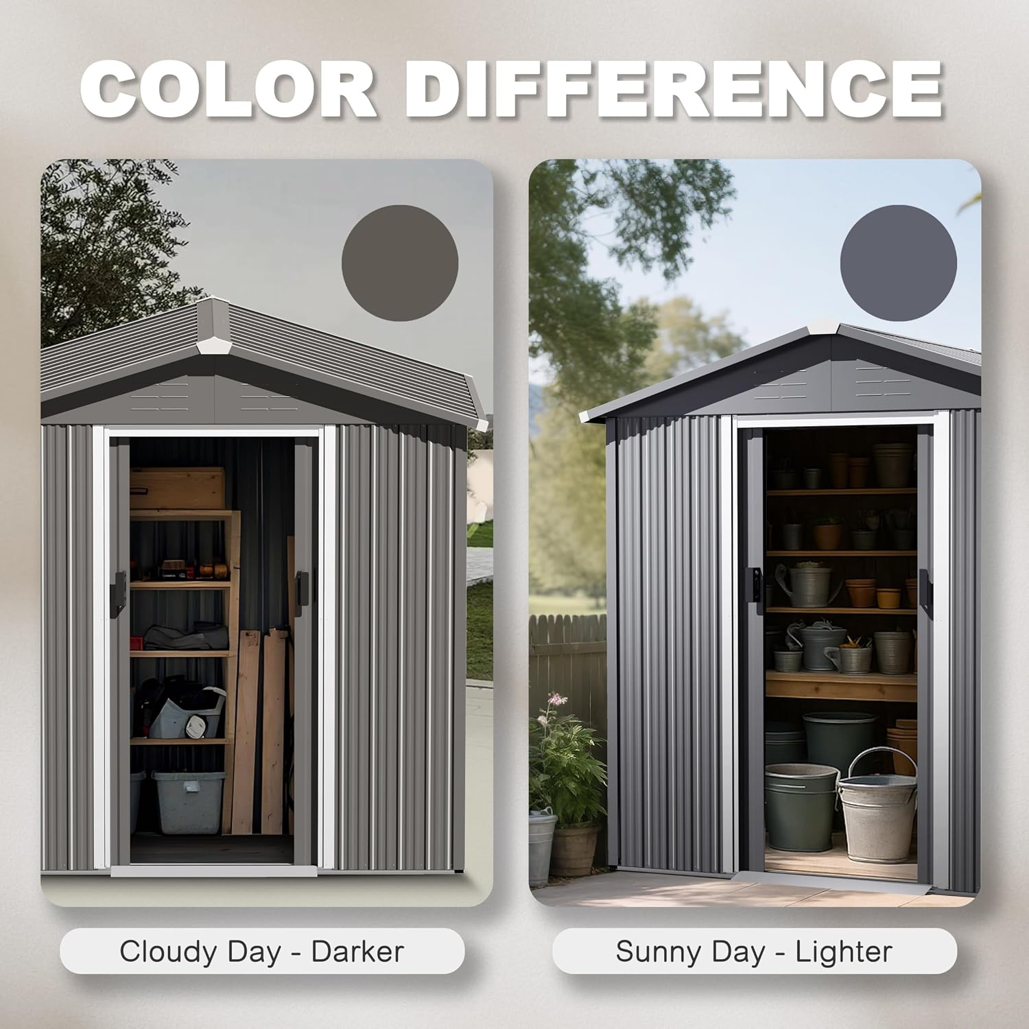 Nuu Garden Outdoor Storage Shed with Sliding Doors, Galvanized Sheet Outdoor Shed with Sloping Roof, Anti-Corrosion Garden Shed with Air Vents for Backyard Patio Lawn, Gray
