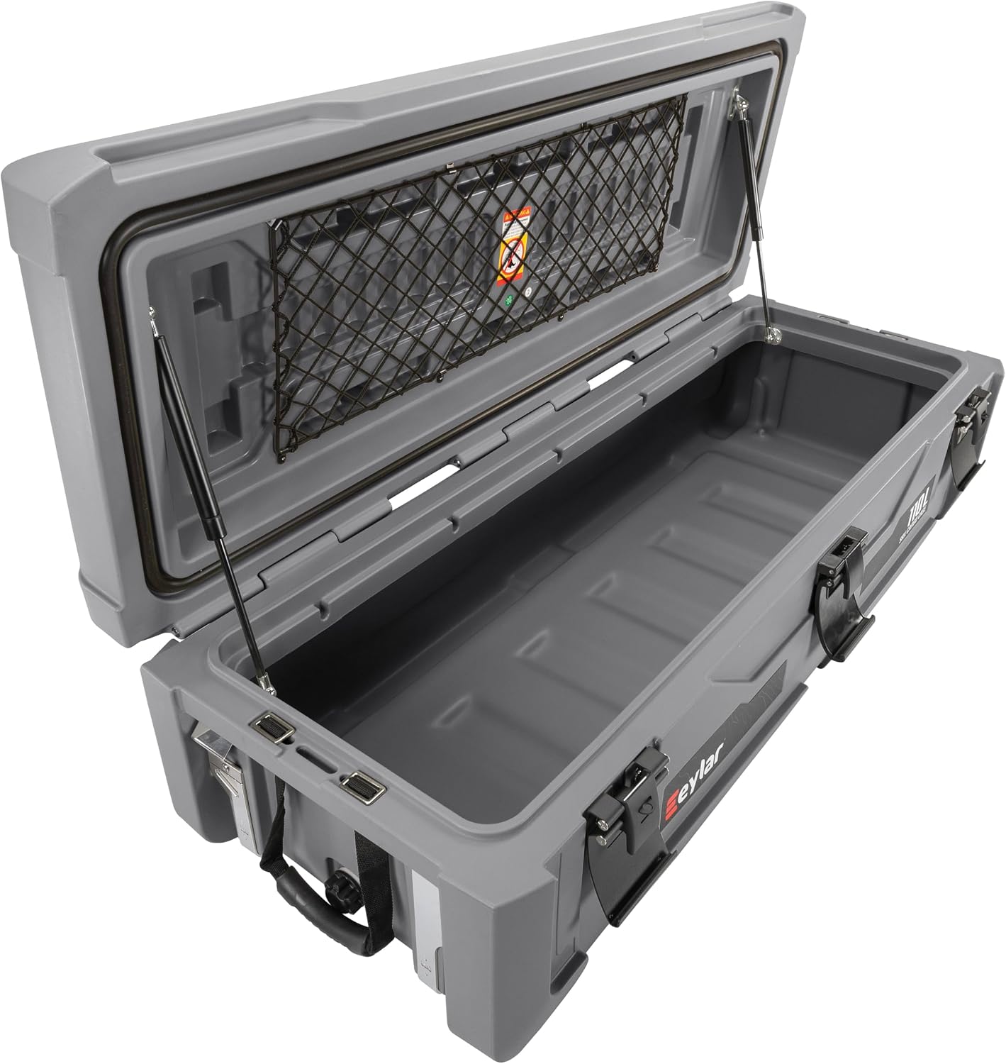 SRX-110 Overlanding Cargo Case – 110L Waterproof Storage Box for Camping, Off-Road & Truck Bed Gear – Heavy-Duty Lockable Storage with Gas Strut Lid, Stackable Design & Interior Organizer Tray (Gray)