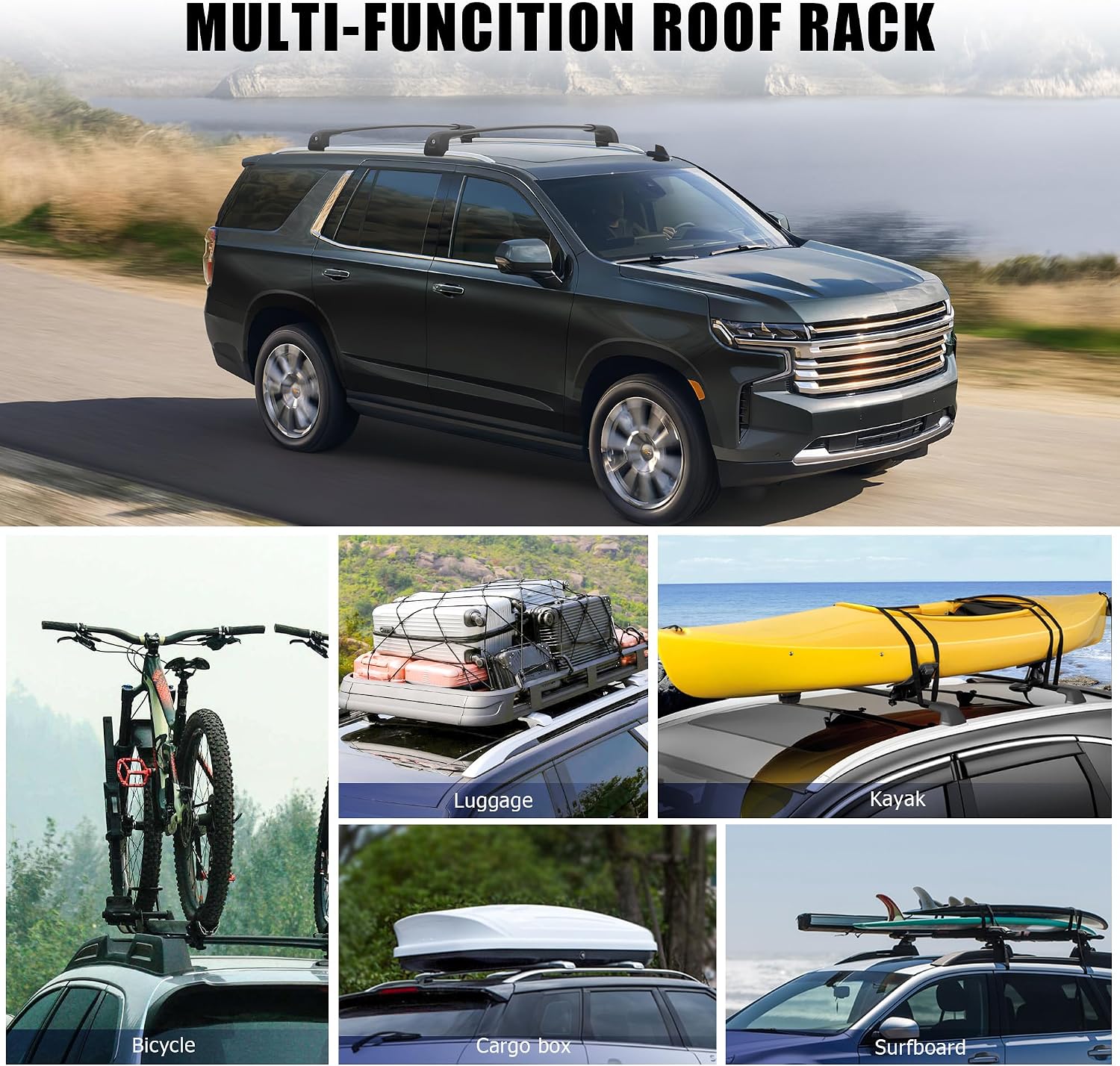 330LBS Lockable Roof Rack Cross Bars Fit for 2021 2022 2023 2024 2025 2026 Chevy Tahoe Suburban Yukon Escalade, Aluminum Crossbars Cargo Racks Rooftop Luggage Canoe Kayak