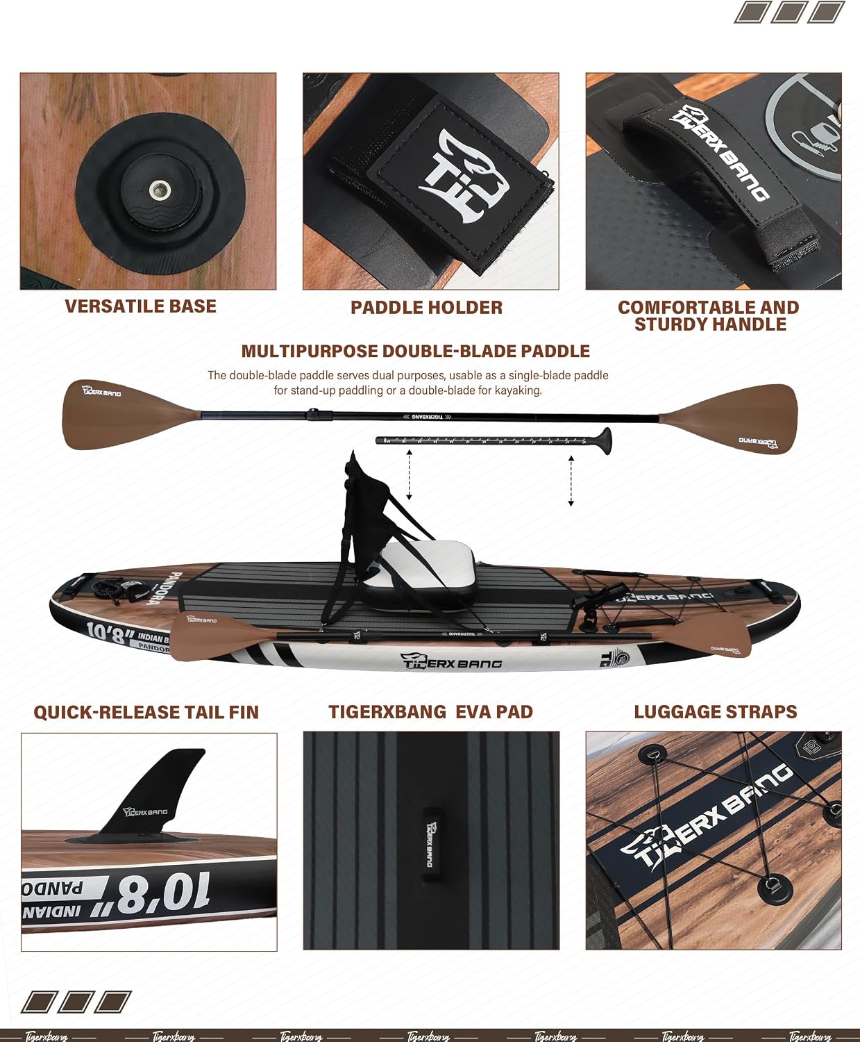 TIGERXBANG Paddle Board, 10.8' Stand Up Paddle Board with Premium Complete Inflatable SUP Accessories, Extra Wide Paddleboards for Adults & Kids-Pandora Collection