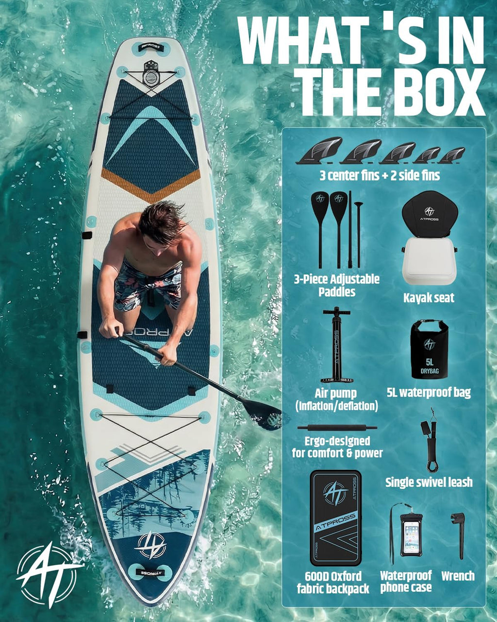 12'x36 Inflatable Paddle Board, 500lbs Extra Wide Stand Up Paddleboard for Adults with Premium SUP Accessories Kit & Backpack, Blow Up Kayak Non-Slip Stable Deck Boat for Yoga Fishing Surf