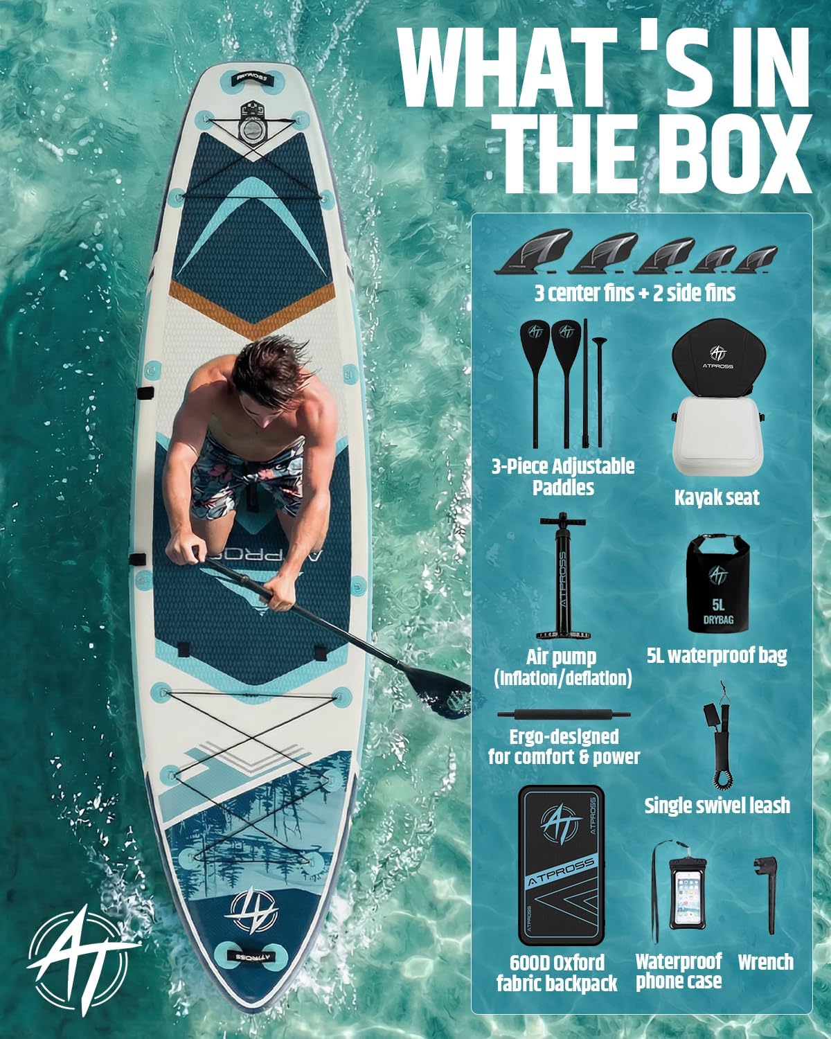 12'x36 Inflatable Paddle Board, 500lbs Extra Wide Stand Up Paddleboard for Adults with Premium SUP Accessories Kit & Backpack, Blow Up Kayak Non-Slip Stable Deck Boat for Yoga Fishing Surf