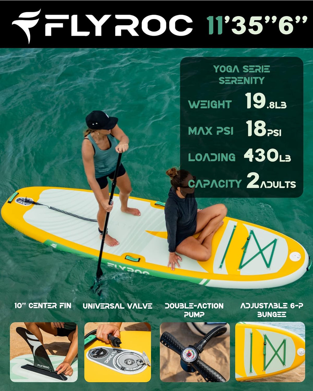 11'x35 Extra Wide Inflatable Paddle Board, 430lb Capacity Stable Paddleboard for Yoga, Stand up Paddle Board for Adults(x3), Full Coverage EVA Deck, 5 Handles, 100L Backpack, All-Round