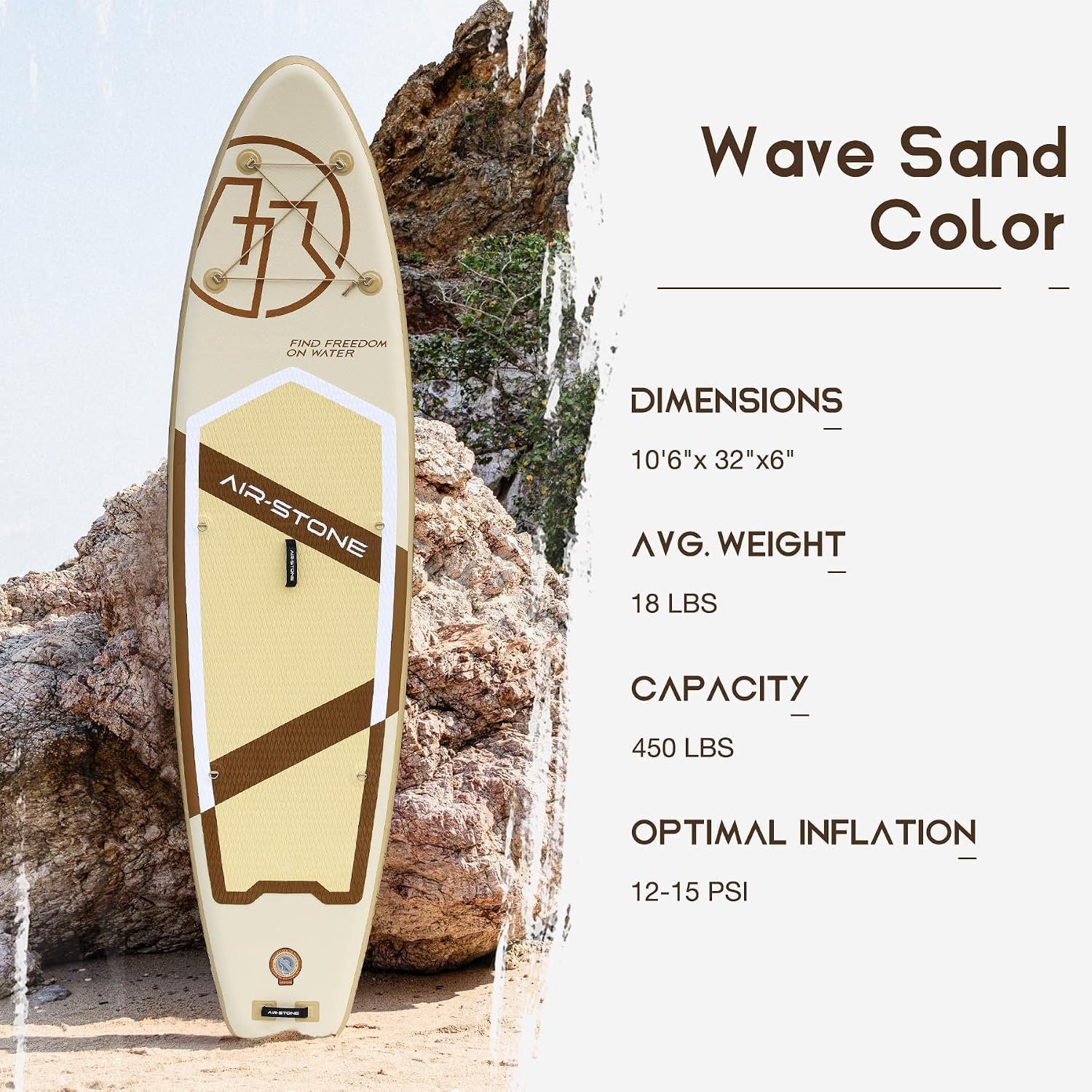 AIR-STONE 10'6' 450 lb Capacity，Inflatable Stand Up Paddle Board with sup Accessories Including Backpack, Repairing Kits, Non-Slip Deck, Leash, 3 Fins, Paddle and Hand Pump