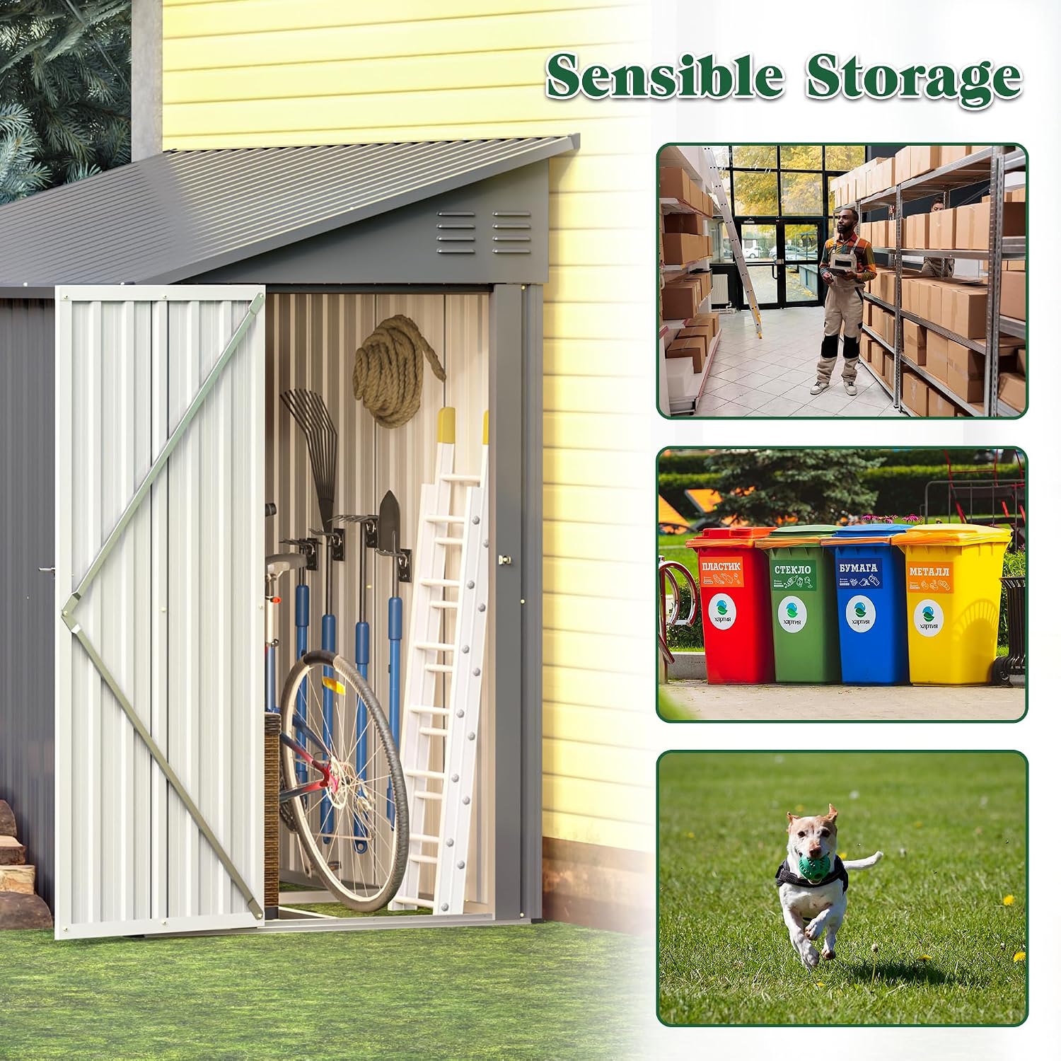 Lean to Storage Shed 4x8 FT Metal Sheds & Outdoor Storage Cabinet Lockable Tool Organization Bike Mower Shed Portable Outside for Garden Patio, Grey