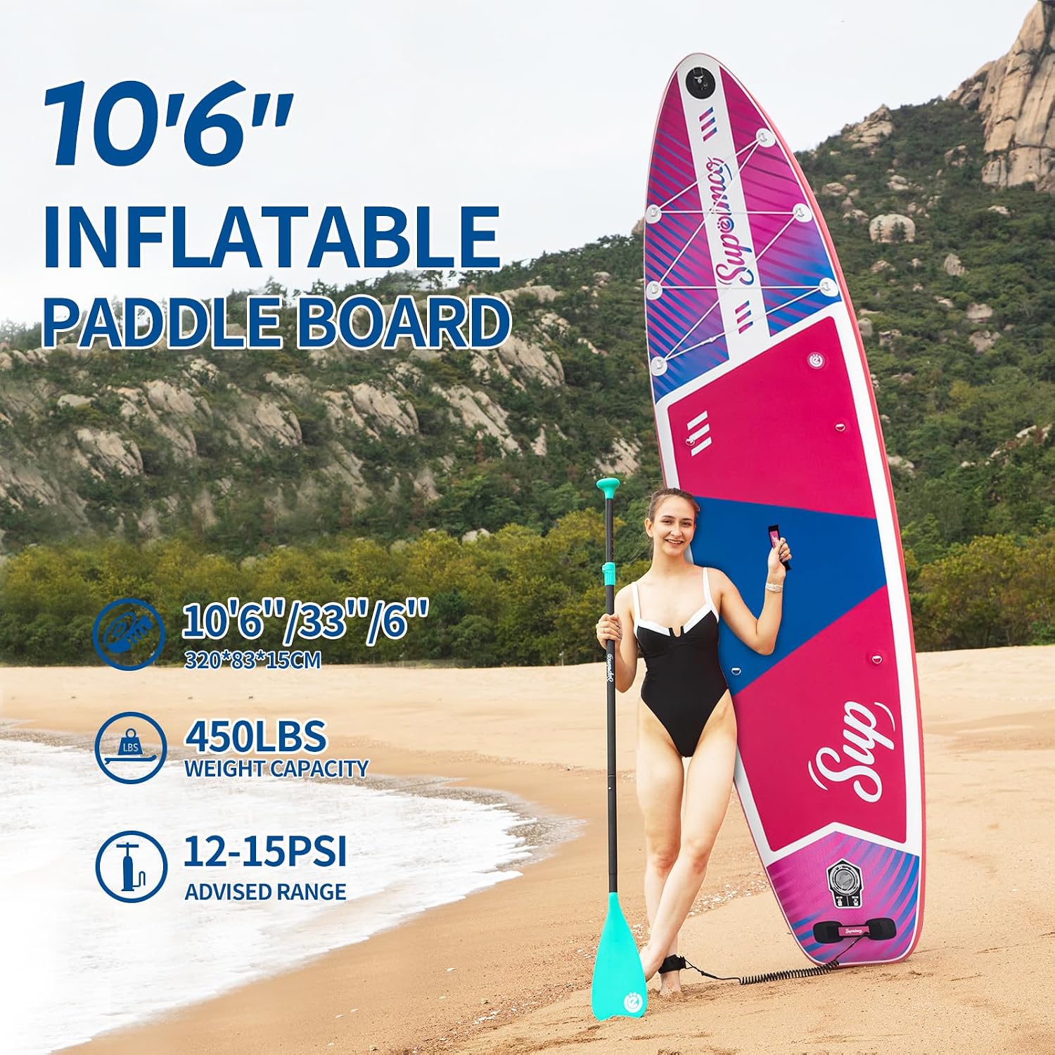 Inflatable Stand Up Paddle Board - Upgraded Glue-Free Hot Melt Technology, Long Service Life, 10'6', Anti-Slip EVA Deck, Full SUP Accessories, Included for Adults Youth All Skill Levels