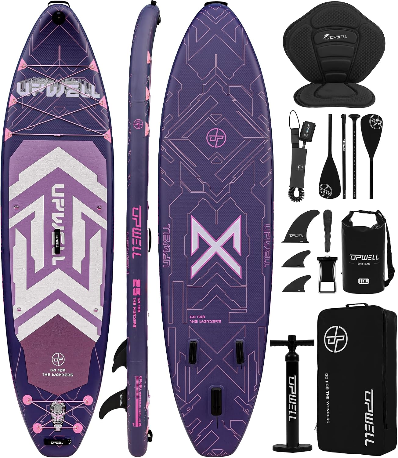 UPWELL 11'6'×35' Extra Wide Inflatable Paddle Board, Stand Up Paddle Board for Youth & Adults, Stable Design, Premium SUP Accessories, 120L Backpack, 10L Dry Bag, Paddle, Leash, Hand Pump, US Fins