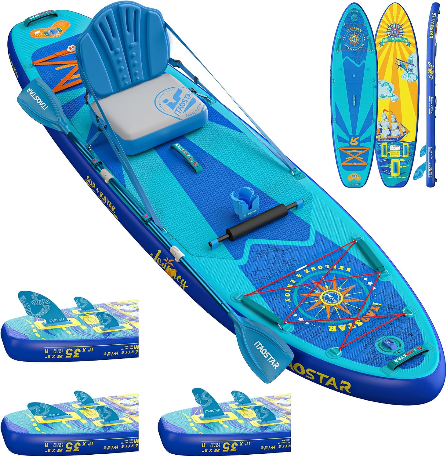 iTAOSTAR Journey 11'6' / 11'×34' / 11'×35' Extra Wide Paddle Board, One-Stop Premium SUP Board Accessories, Tailored Fins, Stable Inflatable Stand Up Paddle Boards for Youth/Adults of All Skill Levels