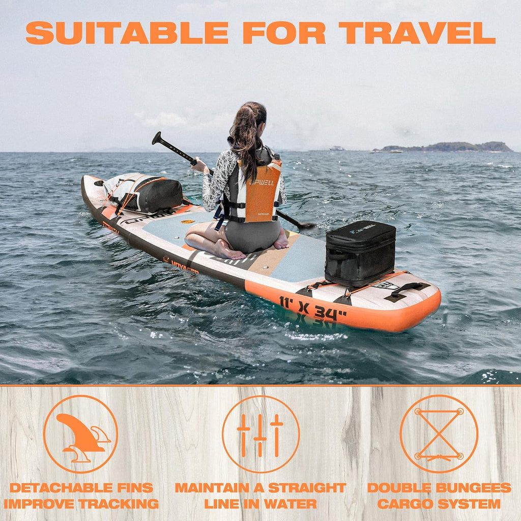 UPWELL 11'6'/11'2'/11'/10'8'/10'6'/10'2' Inflatable Stand Up Paddle Board with sup Accessories Including Backpack, Repairing Kits, Non-Slip Deck, Leash, 3 Fins, Paddle and Hand Pump