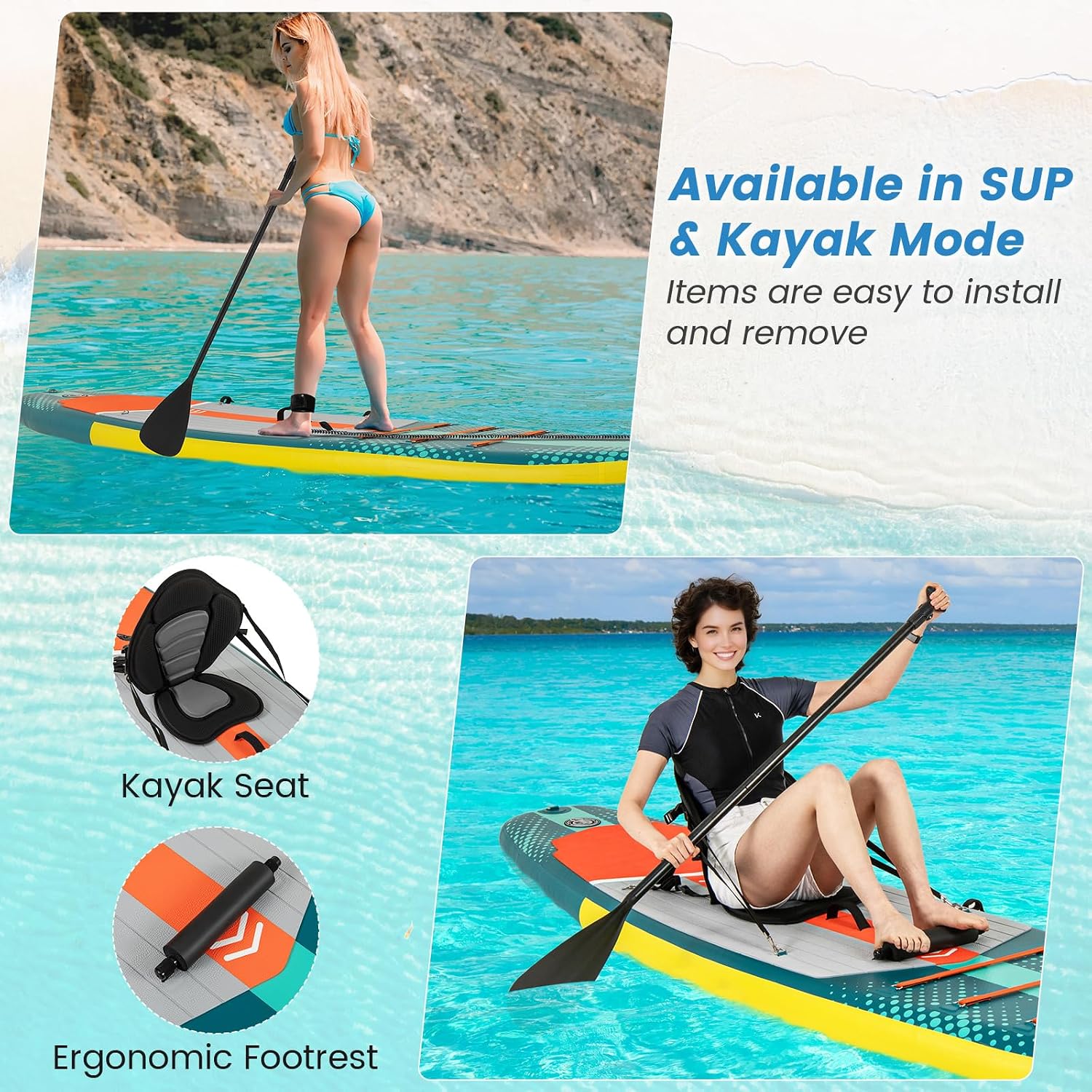 GYMAX Paddle Board, Inflatable SUP with Kayak Seat, Camera Mount, Direction Fin Paddle & Carry Backpack, Extra Wide Below Up Stand Up Paddle Boards for Adults & Youth Floating Fishing Water Exploring