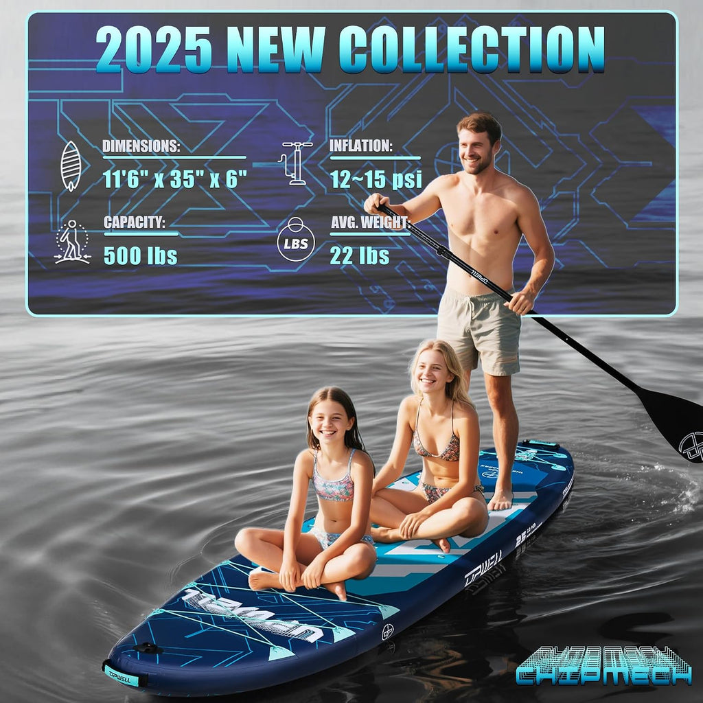 UPWELL 11'6'×35' Extra Wide Inflatable Paddle Board, Stand Up Paddle Board for Youth & Adults, Stable Design, Premium SUP Accessories, 120L Backpack, 10L Dry Bag, Paddle, Leash, Hand Pump, US Fins