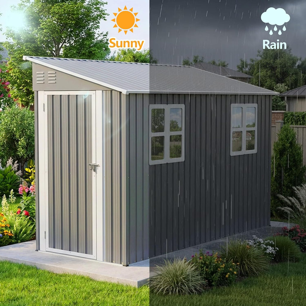 4' x 10' Metal Garden Shed Lockable Doors,Outdoor Storage Shed with Double Windows,Waterproof Shed Outside Storage Clearance for Backyard Patio