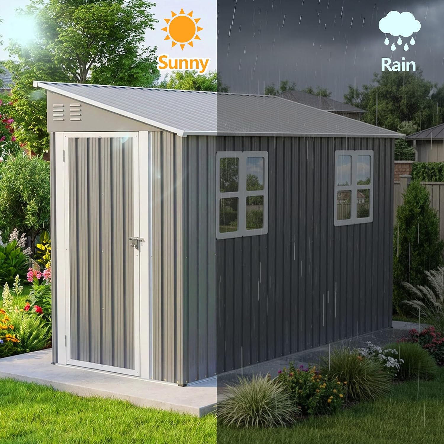 4' x 10' Metal Garden Shed Lockable Doors,Outdoor Storage Shed with Double Windows,Waterproof Shed Outside Storage Clearance for Backyard Patio