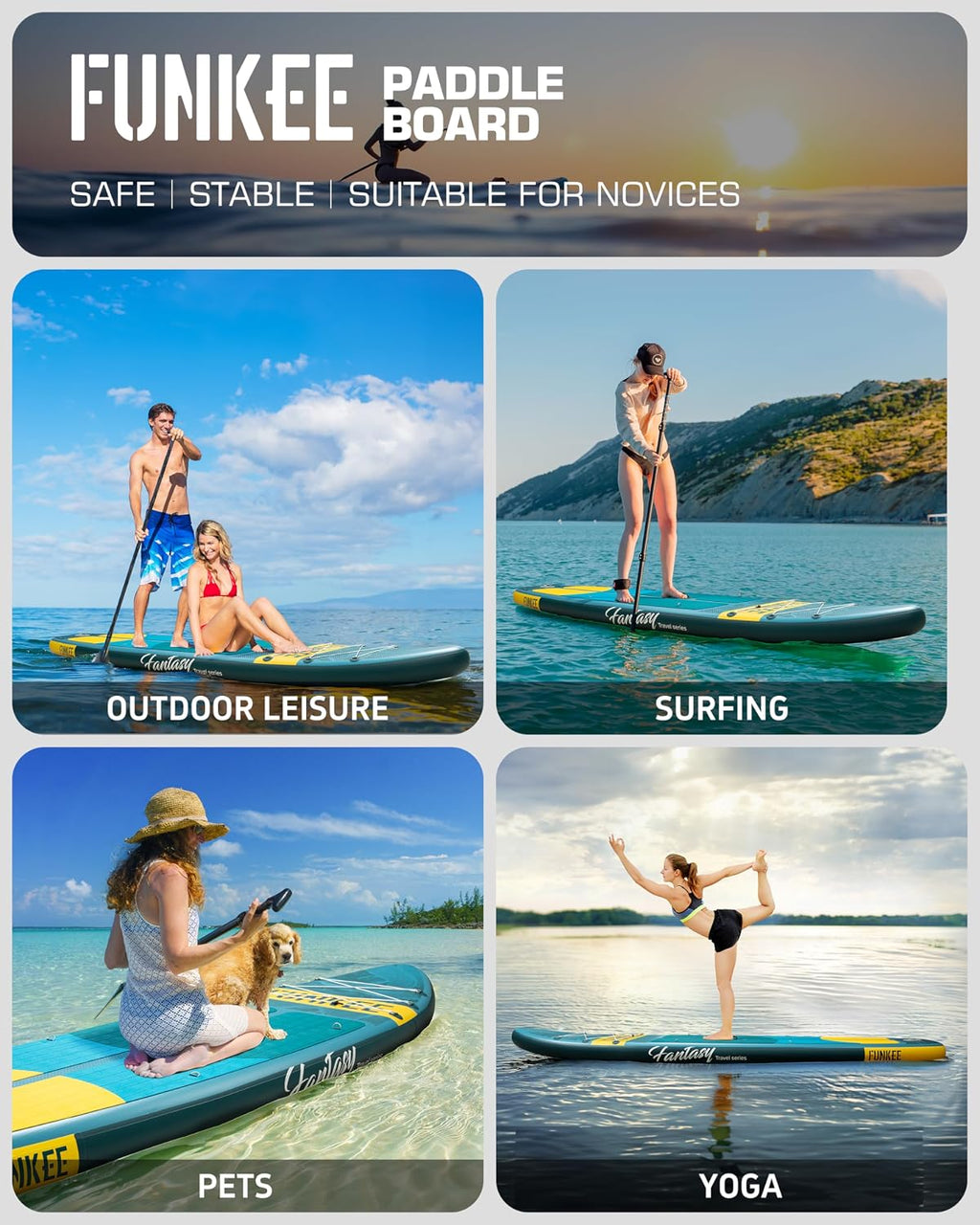 11'×34'×6' Extra Wide Inflatable Stand Up Paddle Board, Sup Board with Removable Fins, Backpack, Floating Paddle, Safety Leash, Floating Phone Case for Adults & Youth of All Skill Levels