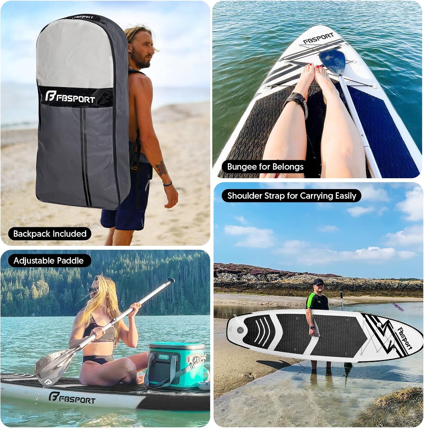 FBSPORT 11' Premium Stand Up Paddle Board, Yoga Board with SUP Accessories & Carry Bag | Wide Stance, Surf Control, Non-Slip Deck, Leash, Paddle and Pump for Youth & Adult
