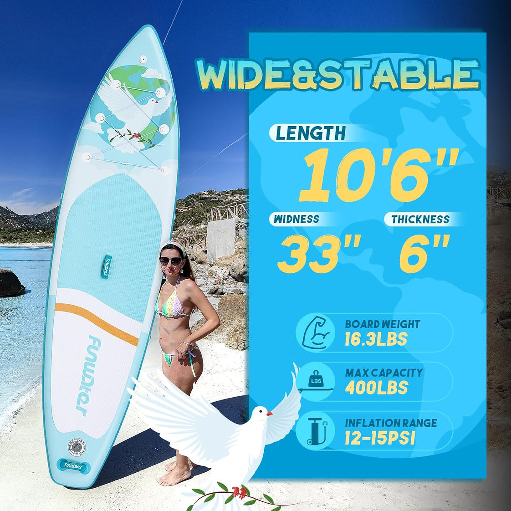 FunWater Stand Up Paddle Board Ultra-Light Inflatable Paddleboard with SUP Accessories for Adults & Youth of All Skill Levels