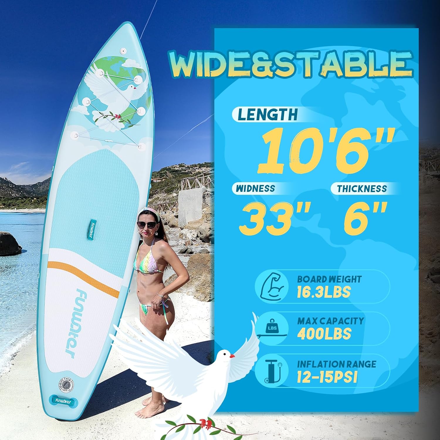 FunWater Stand Up Paddle Board Ultra-Light Inflatable Paddleboard with SUP Accessories for Adults & Youth of All Skill Levels